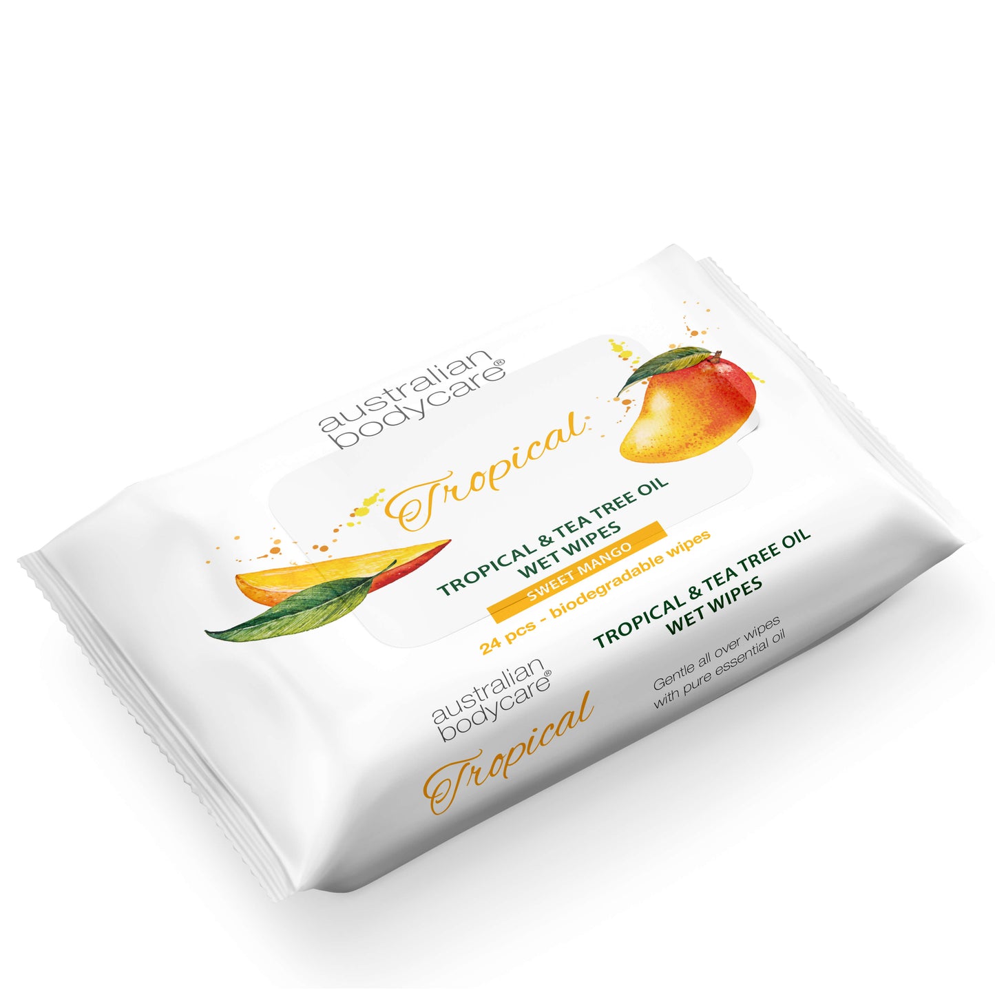 Chusteczki nawilżane z mango & olejkiem herbacianym (24 szt.) - Do codziennego oczyszczania ciała i twarzy