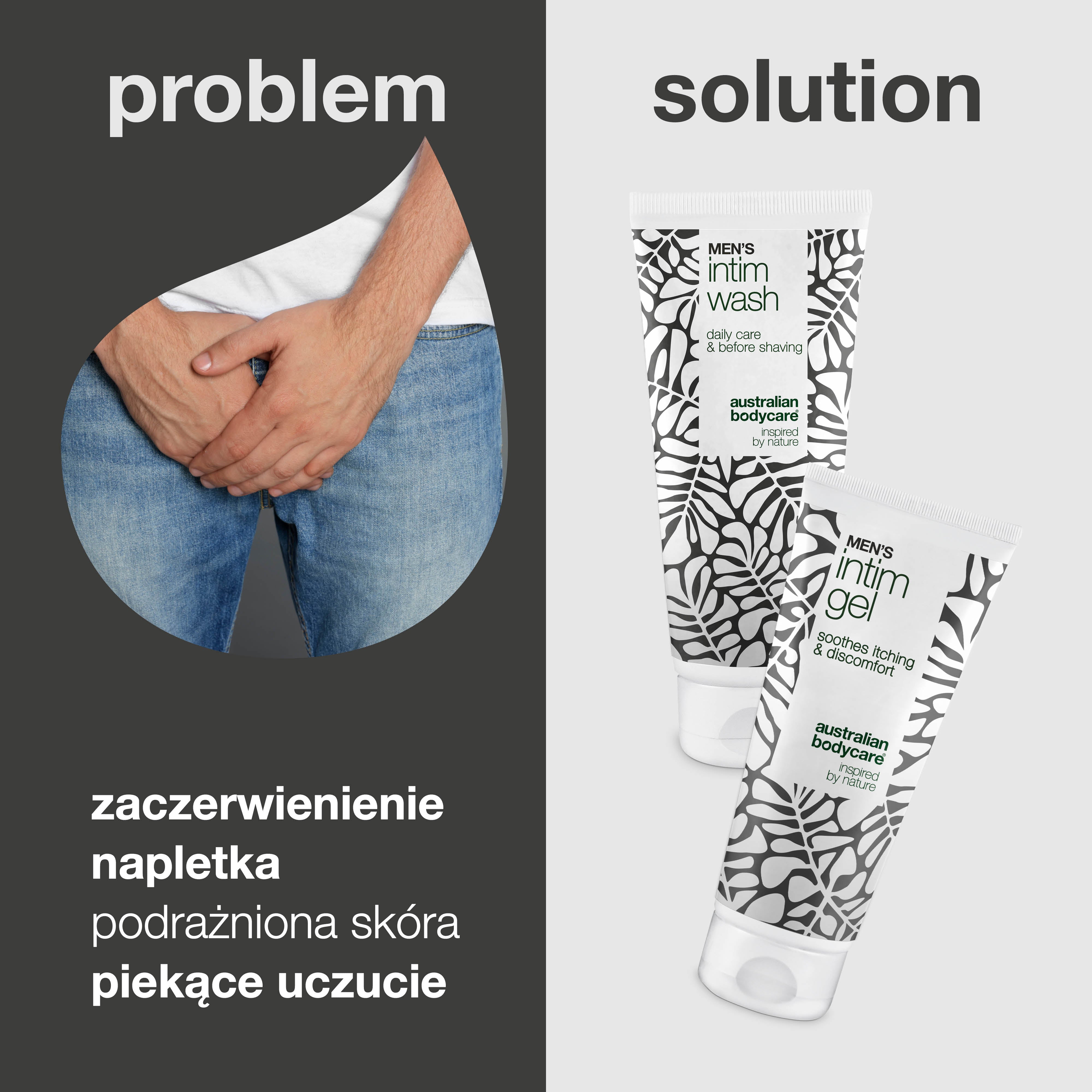 Zestaw na zaczerwieniony napletek - Delikatny żel i mycie — Łagodź zaczerwieniony i podrażniony napletek za pomocą Men's Intimate Wash i Intim Gel. Delikatna pielęgnacja intymna.