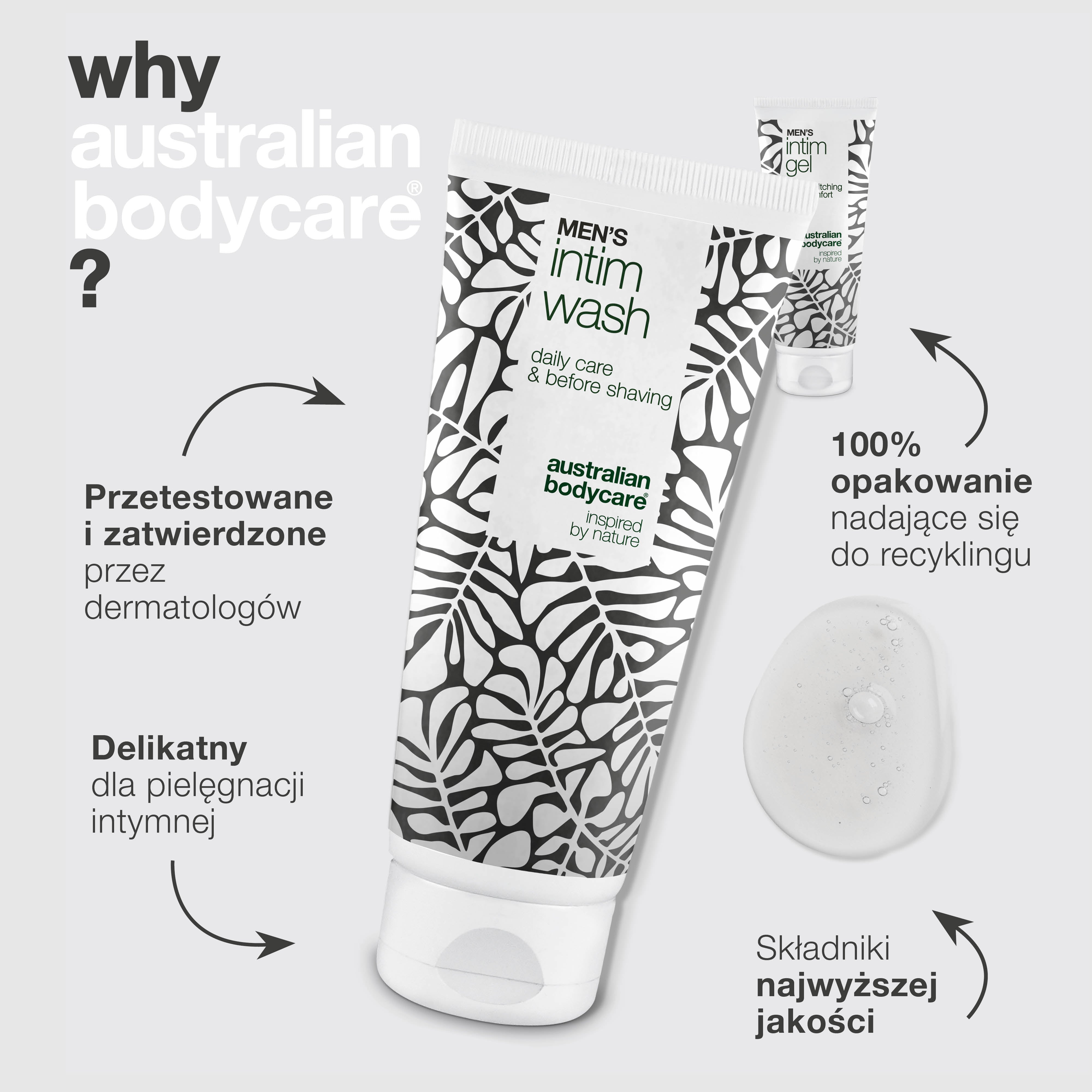 Zestaw na zaczerwieniony napletek - Delikatny żel i mycie — Łagodź zaczerwieniony i podrażniony napletek za pomocą Men's Intimate Wash i Intim Gel. Delikatna pielęgnacja intymna.