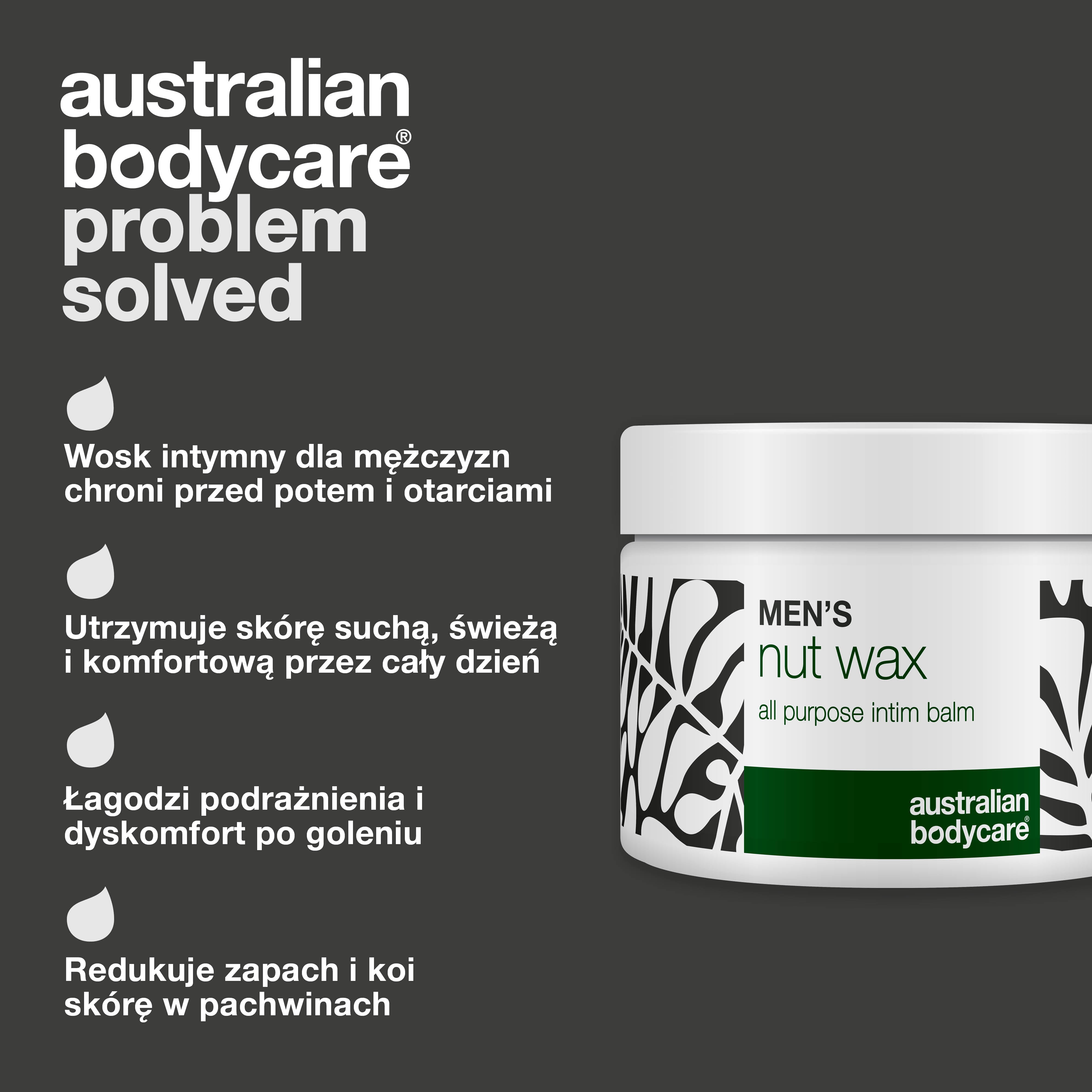 Wosk intymny dla mężczyzn redukuje pot, tarcie i zapach. Pielęgnuje wrażliwą skórę dzięki masłu shea, skwalanowi i kojącym składnikom.