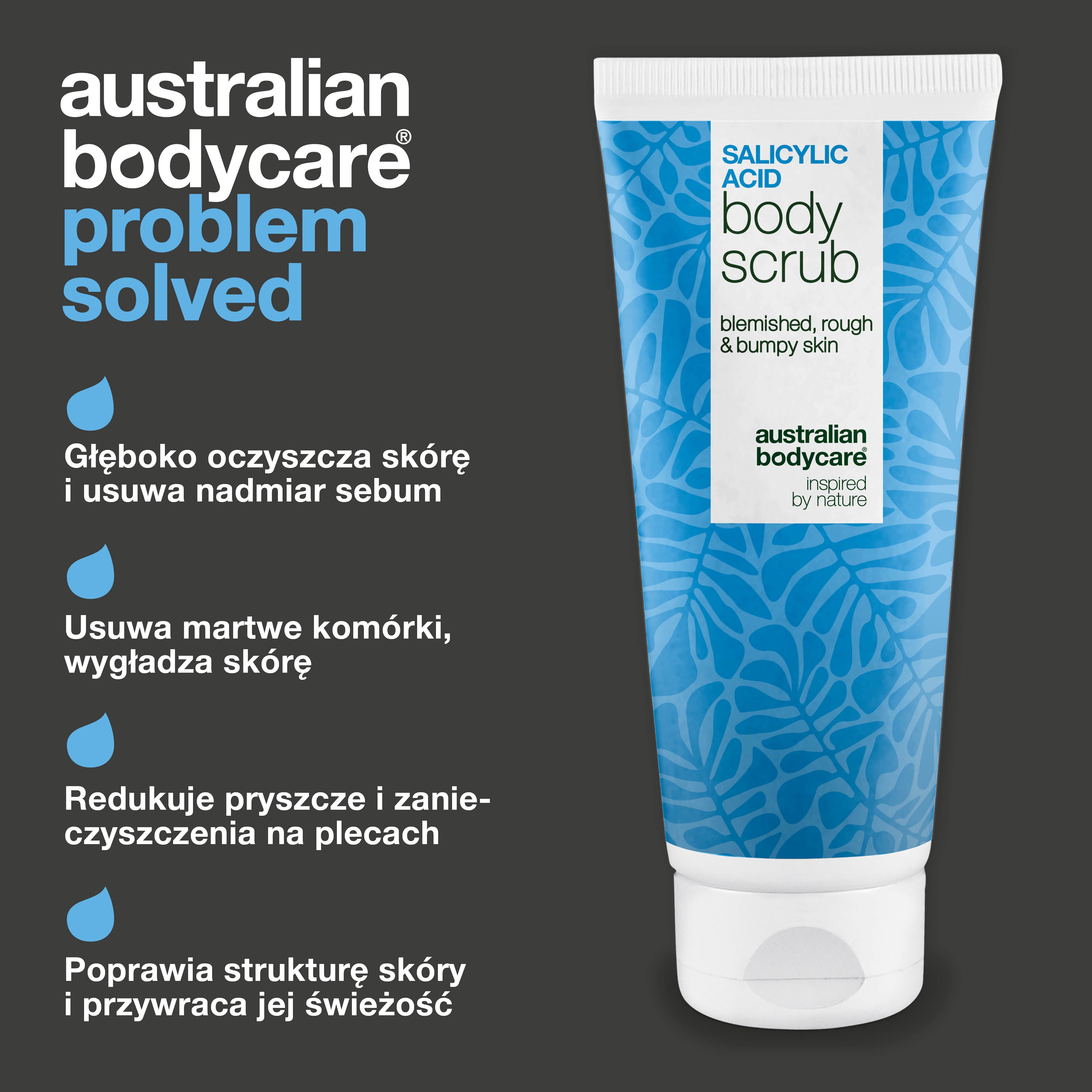 Peeling do ciała z kwasem salicylowym dla gładkiej i czystej skóry — Peeling do ciała z kwasem salicylowym usuwa niedoskonałości i oczyszcza pory. Z kwasem salicylowym, glikolowym i alantoiną.