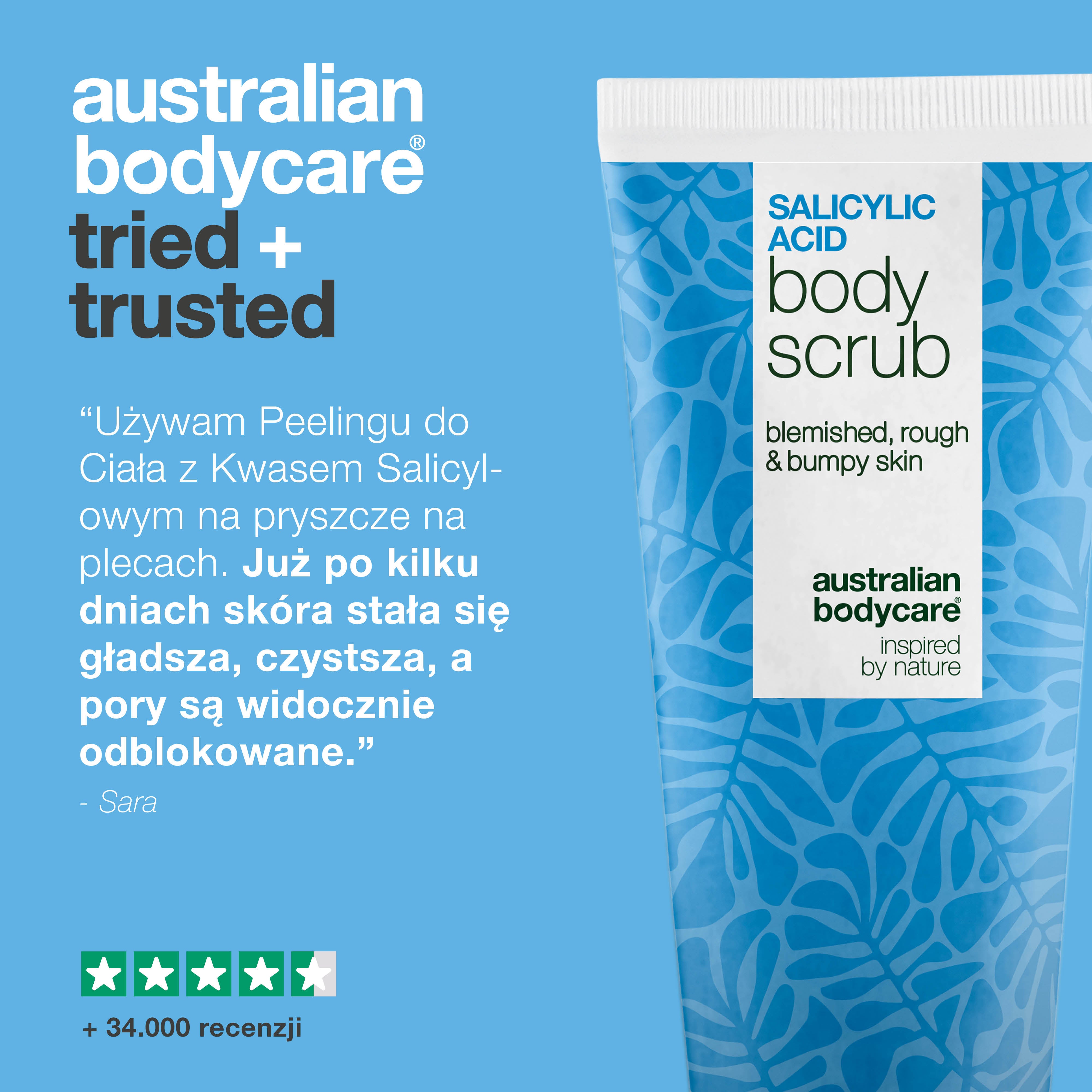 Peeling do ciała z kwasem salicylowym dla gładkiej i czystej skóry — Peeling do ciała z kwasem salicylowym usuwa niedoskonałości i oczyszcza pory. Z kwasem salicylowym, glikolowym i alantoiną.