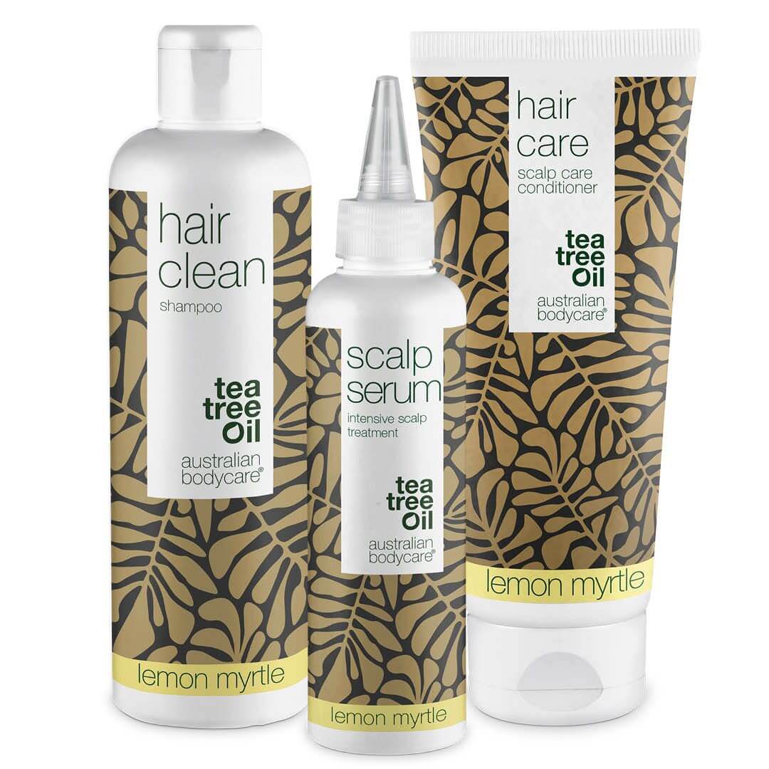 Zestaw do pielęgnacji skóry głowy z mirtem cytrynowym - 3x produkty z Tea Tree olejkiem i mirtem cytrynowym na łupież i suchą skórę głowy