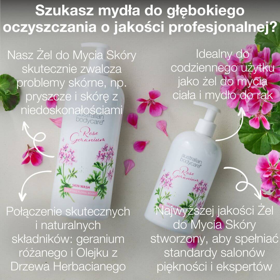 Płyn do mycia ciała z różą Australian Bodycare - Głęboko oczyszczający Płyn do mycia ciała z Tea Tree olejkiem i różą geranium