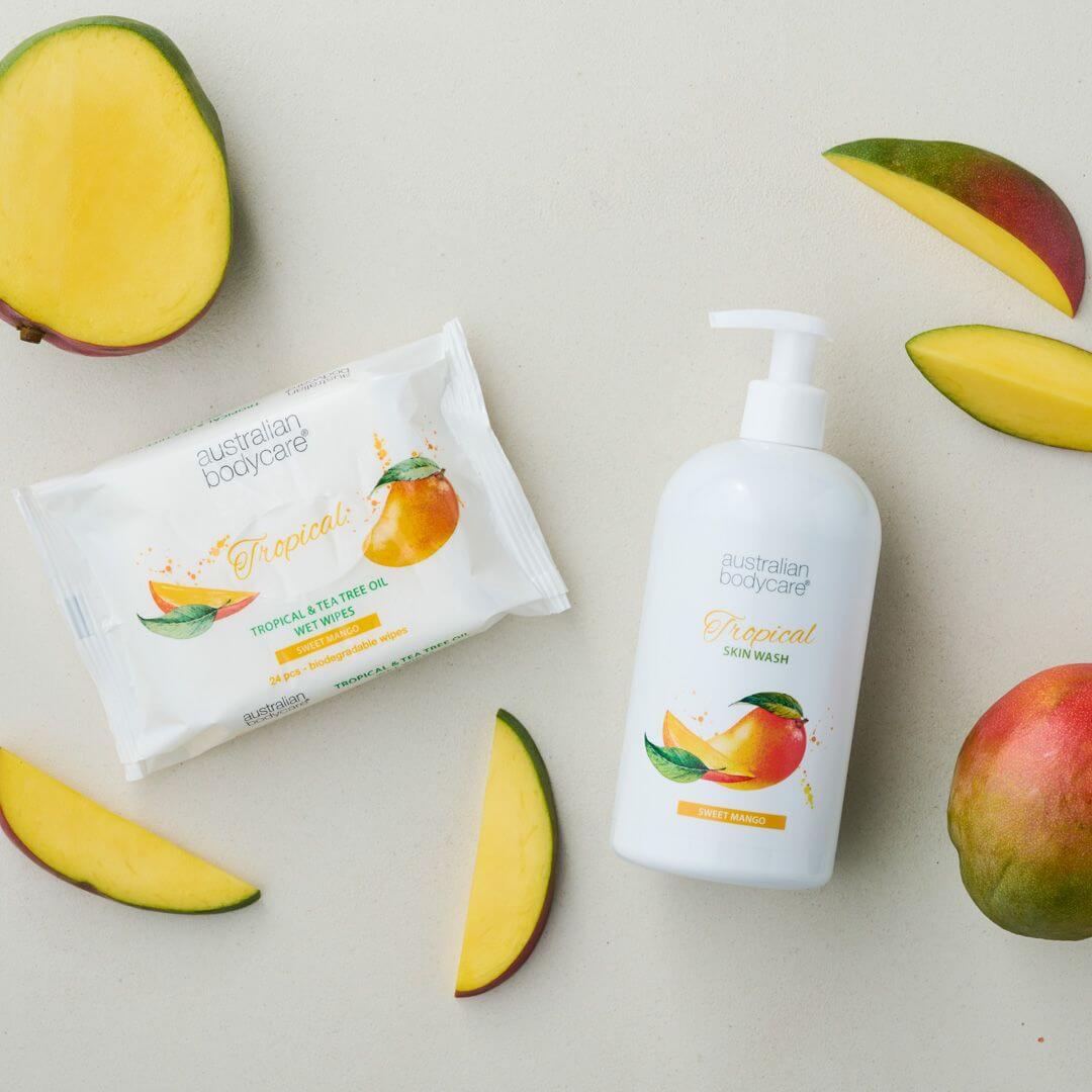 Tropikalny płyn do mycia ciała z mango - Płyn do mycia ciała z Tea Tree olejkiem i mango dla czystej i zdrowej skóry