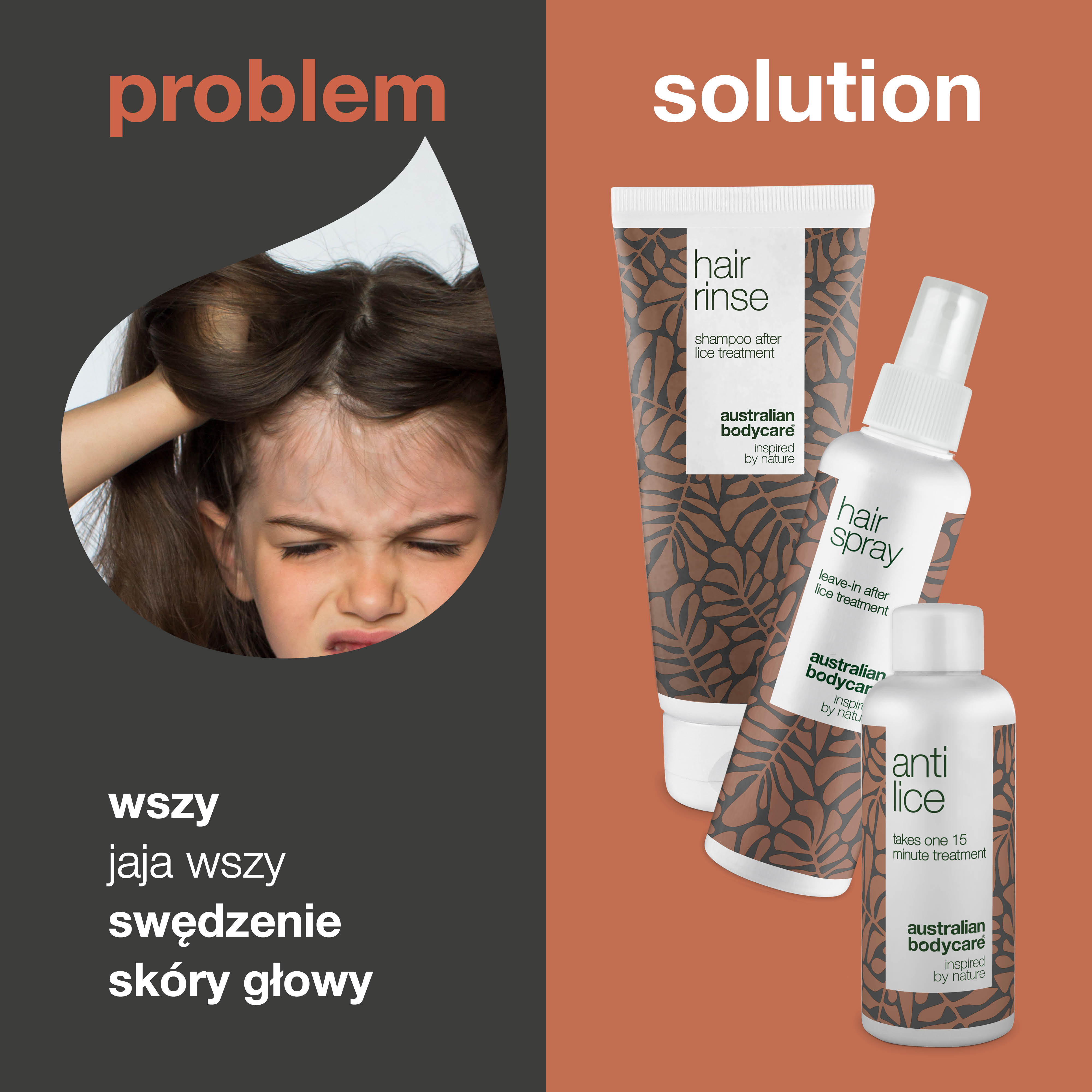 Zestaw przeciw wszom z olejkiem z drzewa herbacianego — 3 produkty do