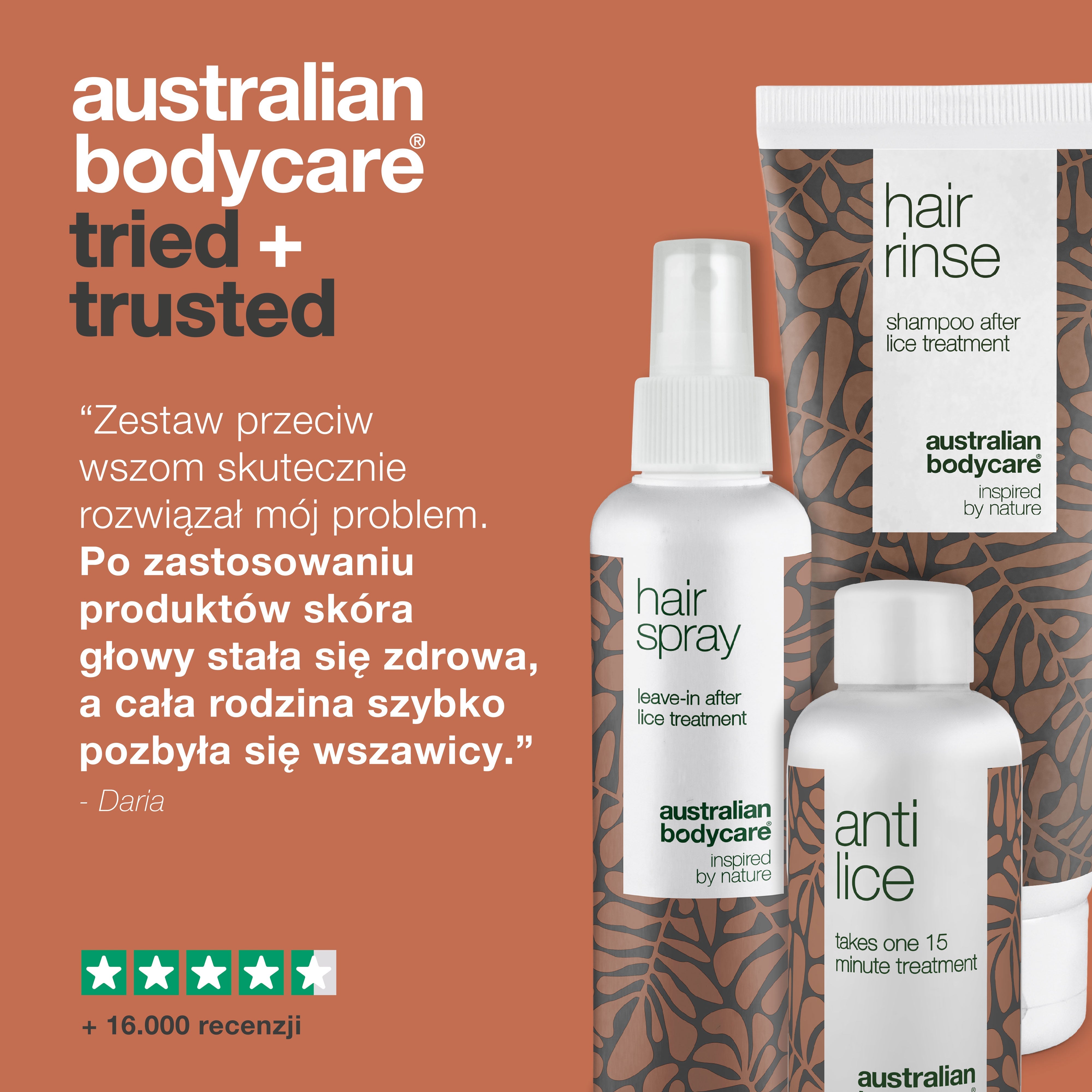 Zestaw przeciw wszom z olejkiem z drzewa herbacianego — 3 produkty do