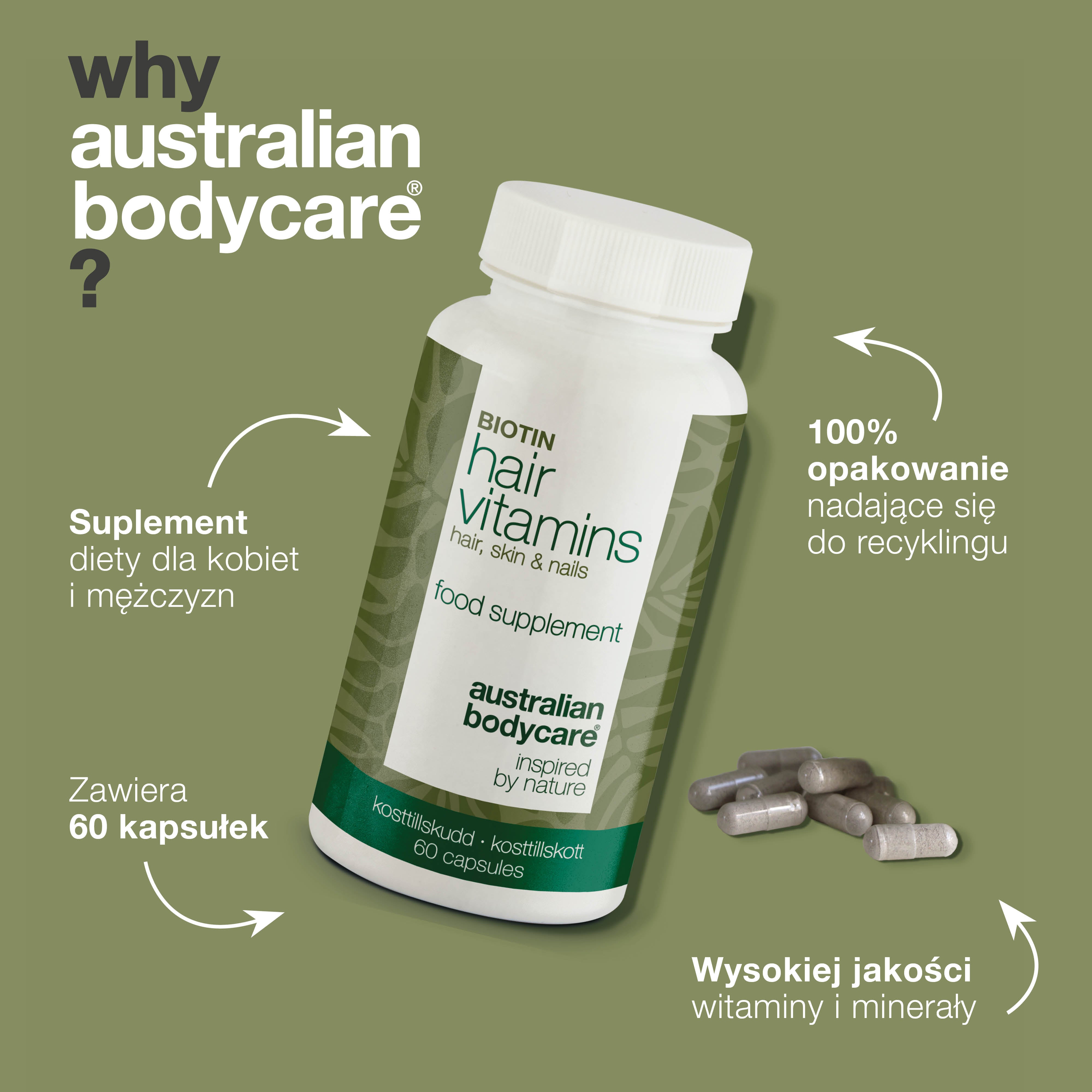 Witaminy na włosy z biotyną — Utrzymuje zdrowe włosy i może być stosowany przy wypadaniu włosów