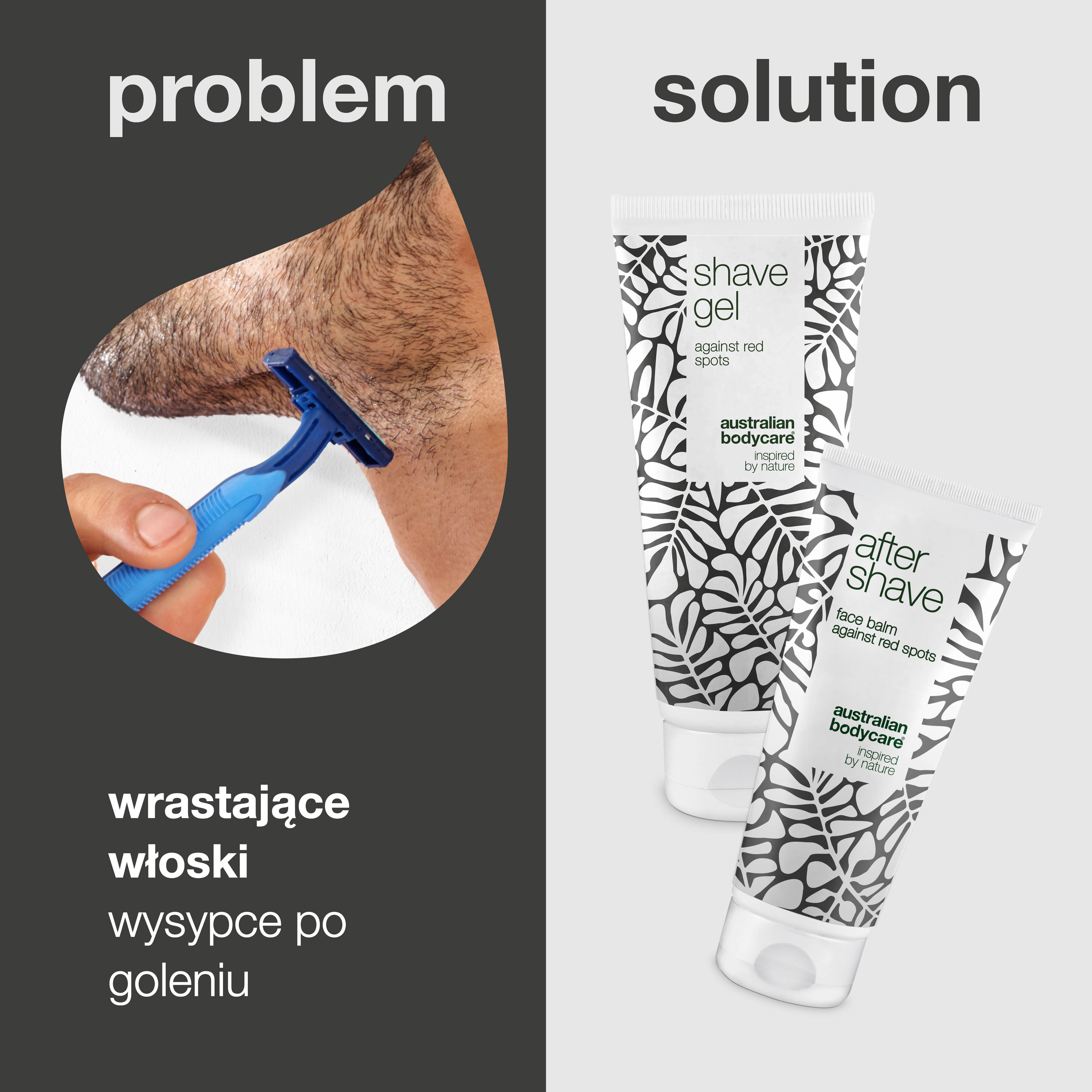 Zestaw zapobiegający odpryskom i podrażnieniom po goleniu - 2x produkty przeciw wrastającym włoskom i poparzeniom po goleniu