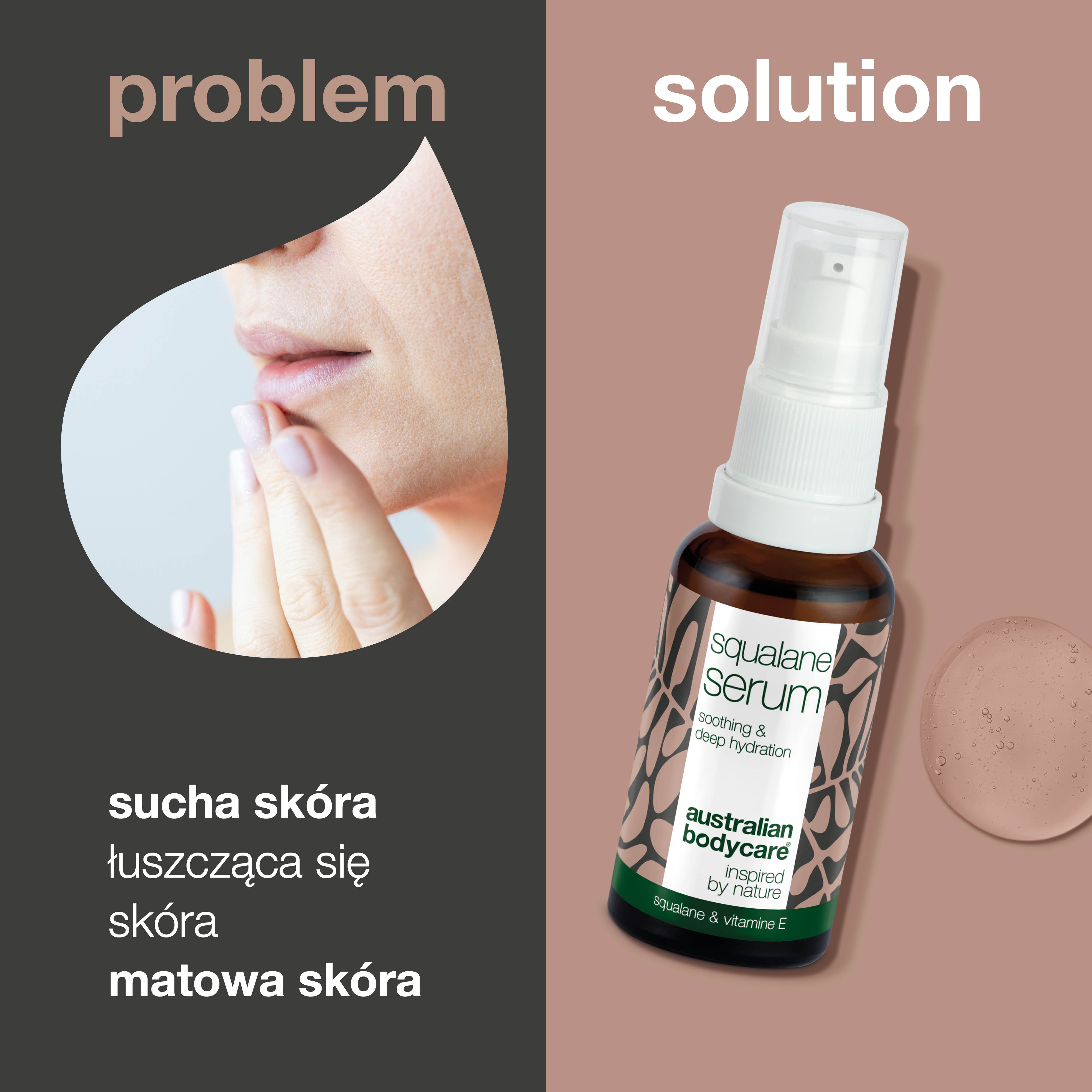 Serum nawilżające ze skwalanem i witaminą E do skóry suchej — Intensywne serum nawilżające ze skwalanem, witaminą E i olejkiem z drzewa herbacianego do skóry bardzo suchej