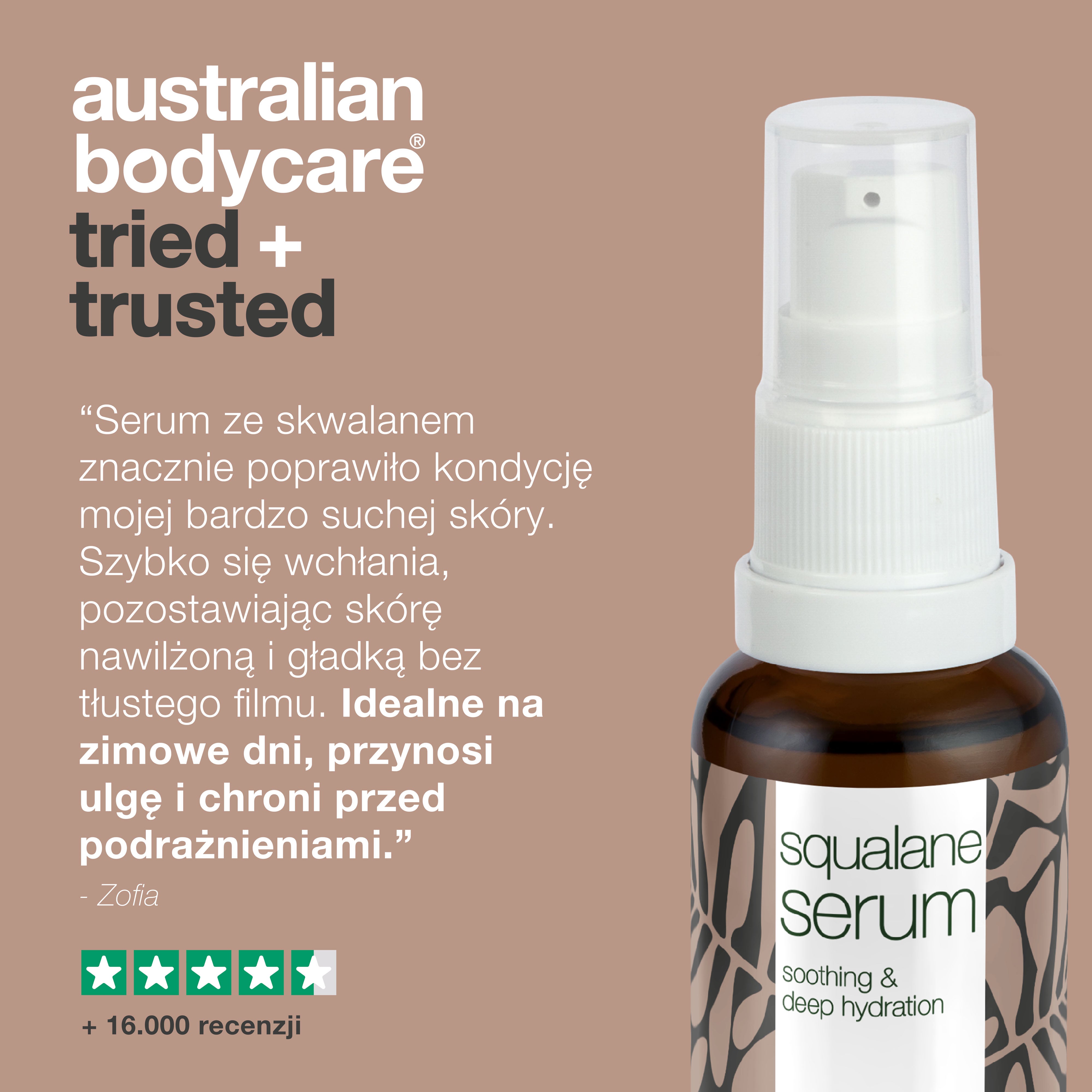 Serum nawilżające ze skwalanem i witaminą E do skóry suchej — Intensywne serum nawilżające ze skwalanem, witaminą E i olejkiem z drzewa herbacianego do skóry bardzo suchej
