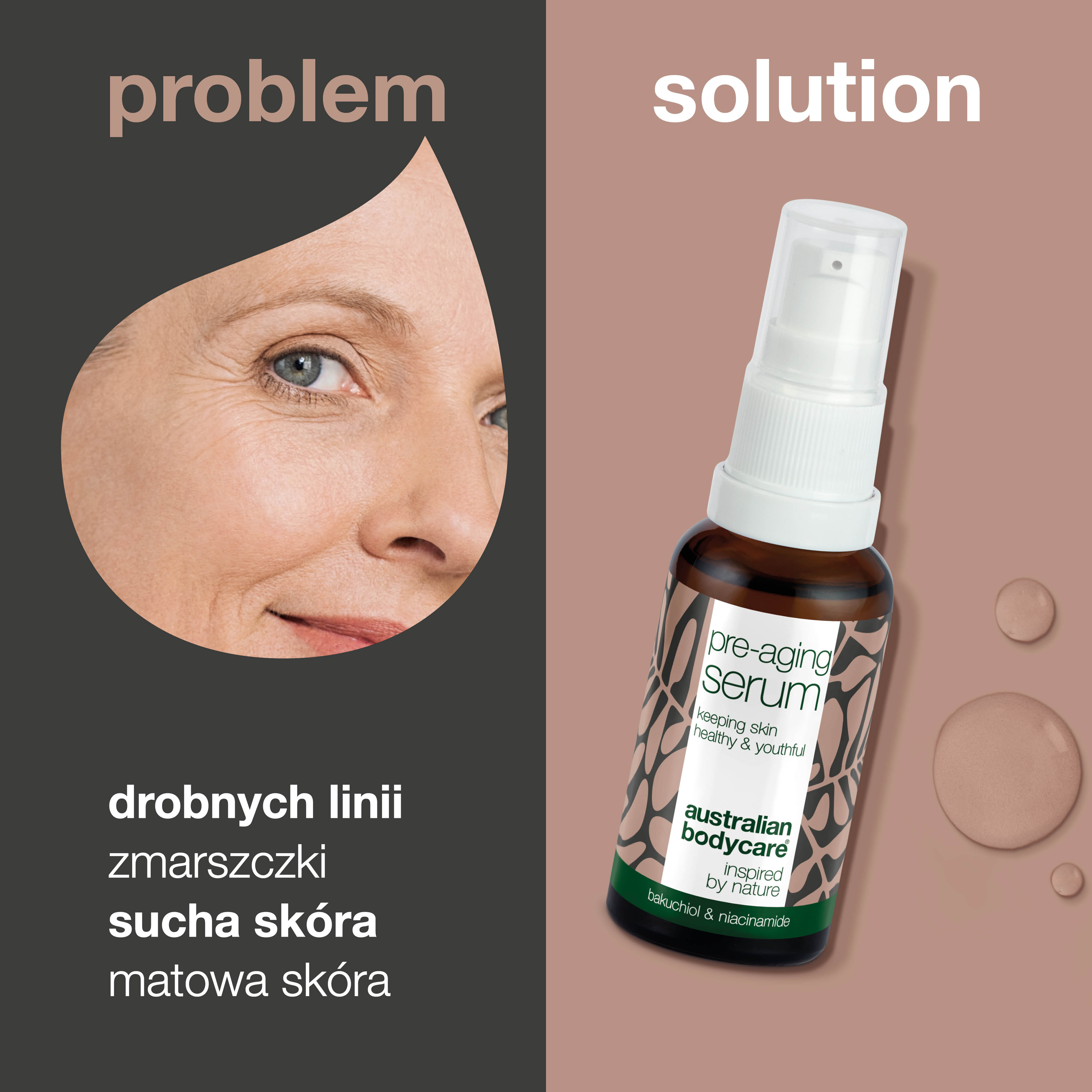 Przedstarzeniowe serum do twarzy zapobiegające drobnym liniom i zmarszczkom — Serum do twarzy z kwasem hialuronowym, peptydami i kofeiną zapobiegające oznakom starzenia