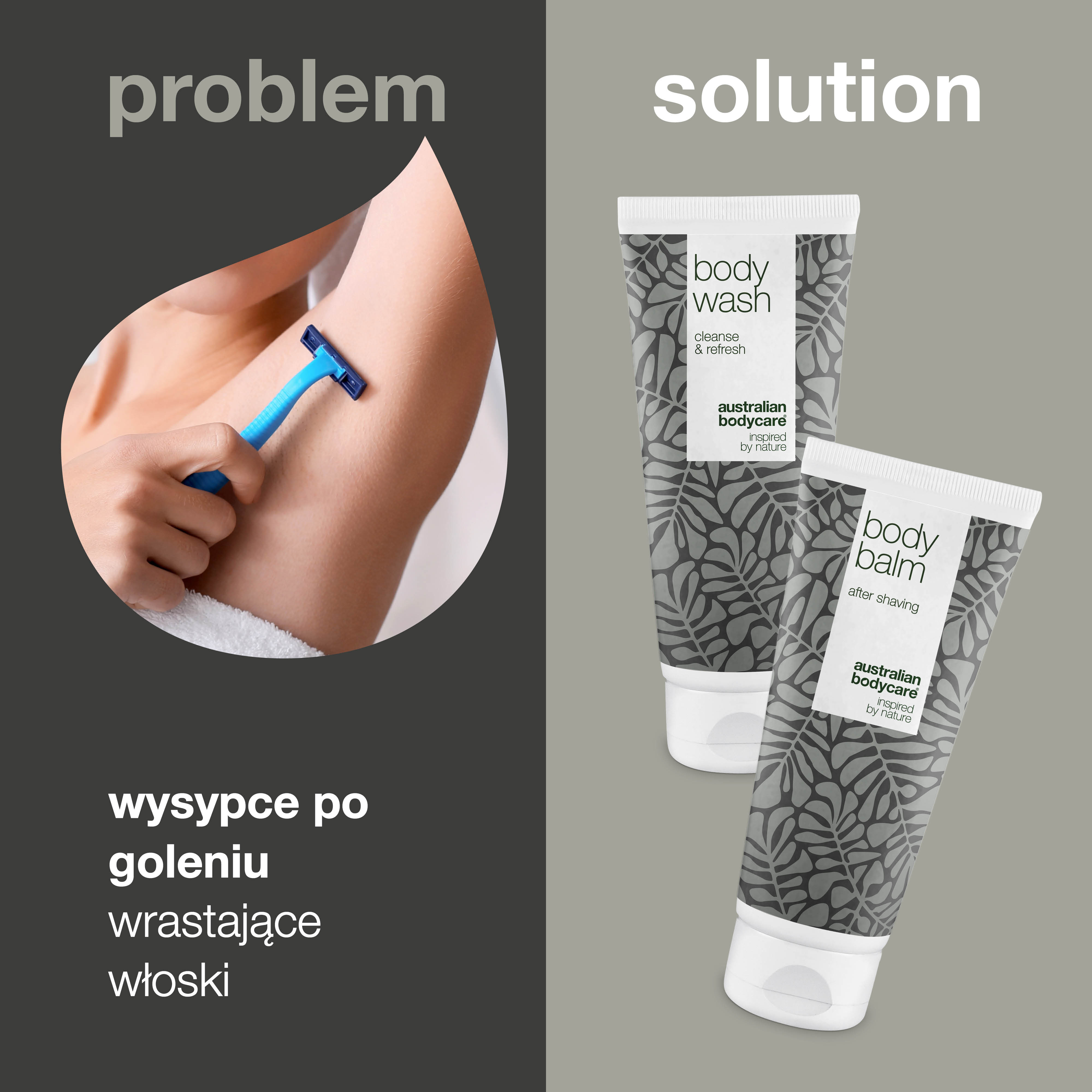 Pakiet pielęgnacyjny do golenia pod pachami - 2 produkty przeciw poparzeniom brzytwą pod pachami po depilacji