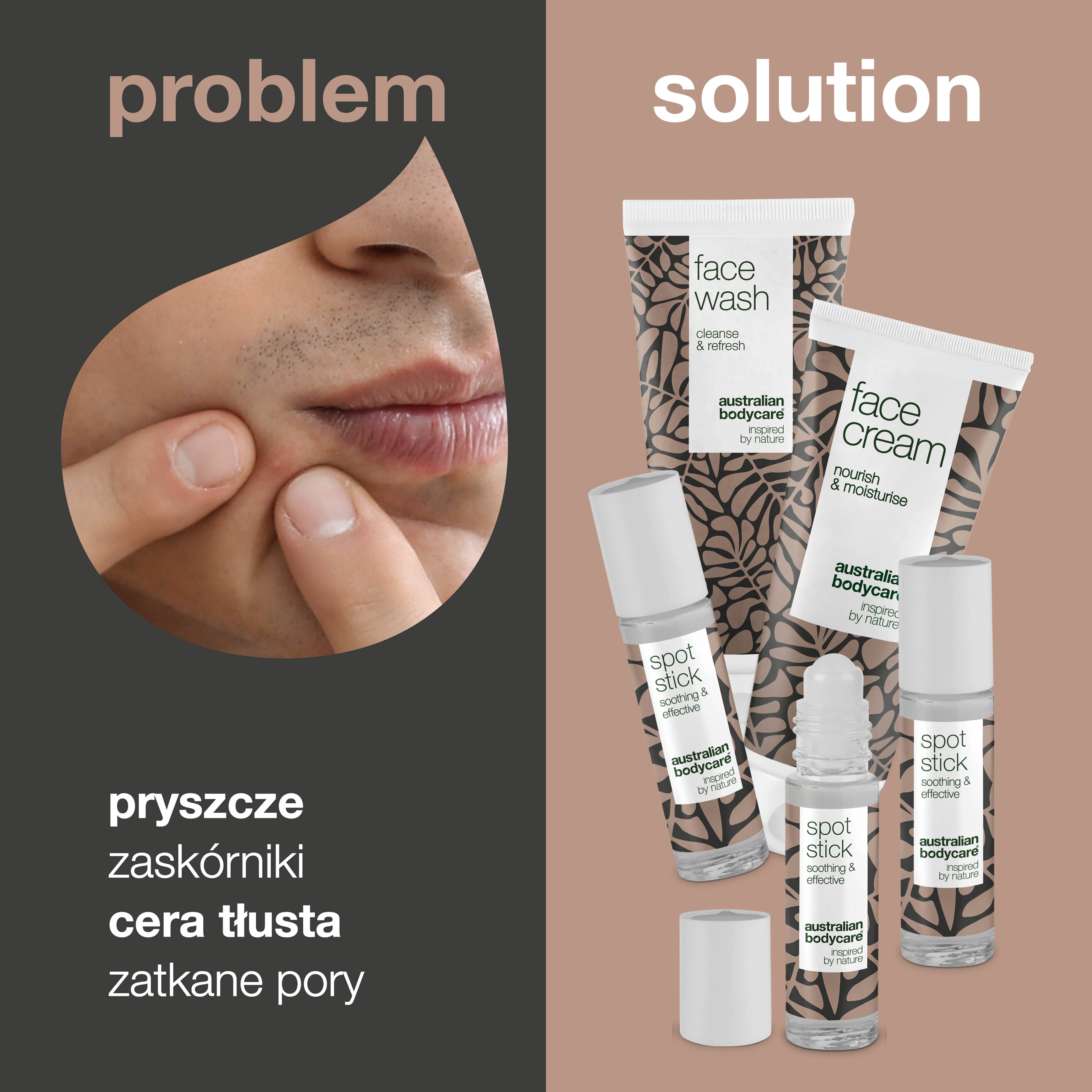 Produkty do twarzy XL na pryszcze i skórę zanieczyszczoną: doskonały płyn do mycia twarzy, krem ​​do twarzy i sztyft przeciw wypryskom w opakowaniu 3 szt. na pryszcze i skórę tłustą