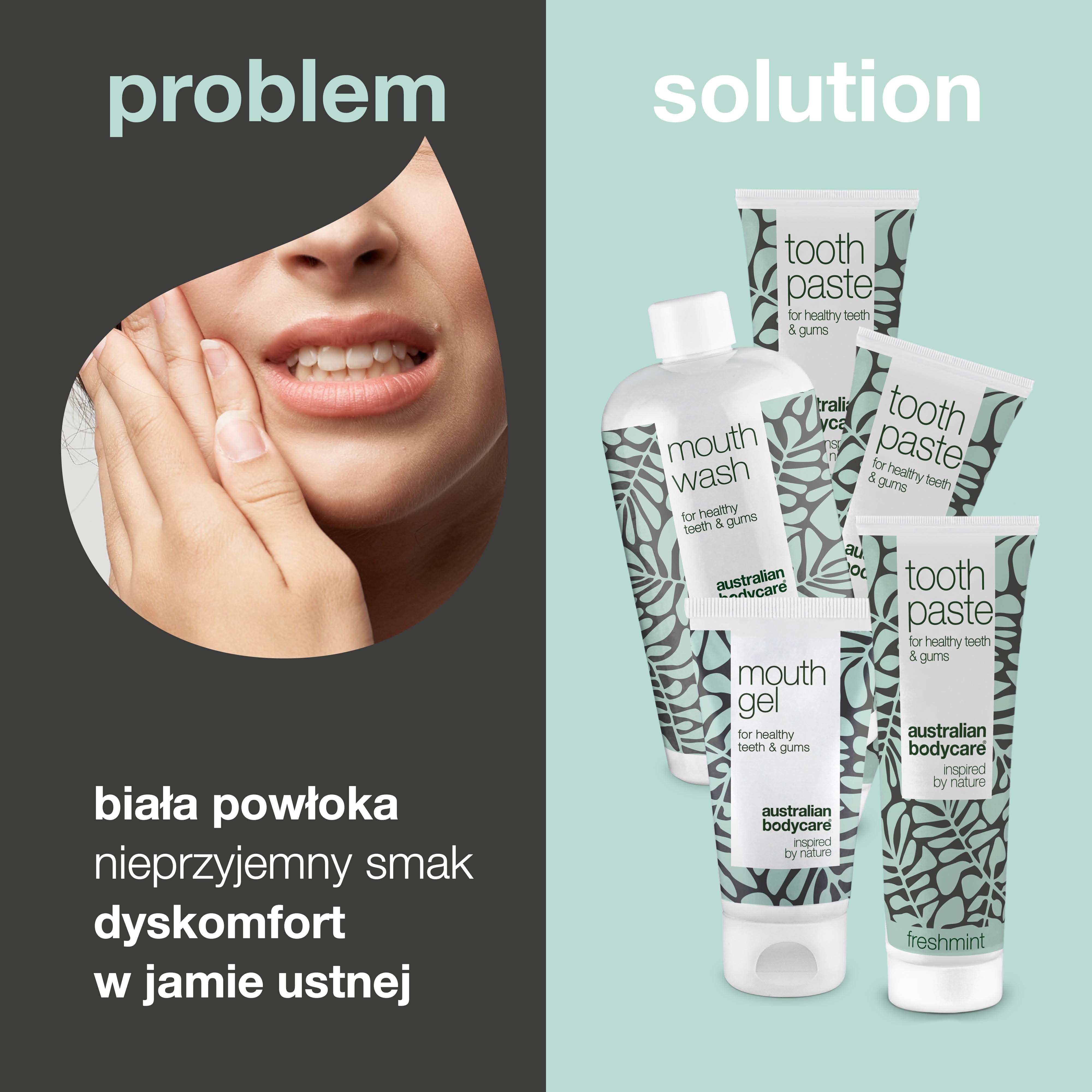 Zestaw 5 sztuk przeciwko białemu językowi — Produkty do jamy ustnej z olejkiem z drzewa herbacianego do codziennej pielęgnacji języka, dziąseł i powłok nazębnych