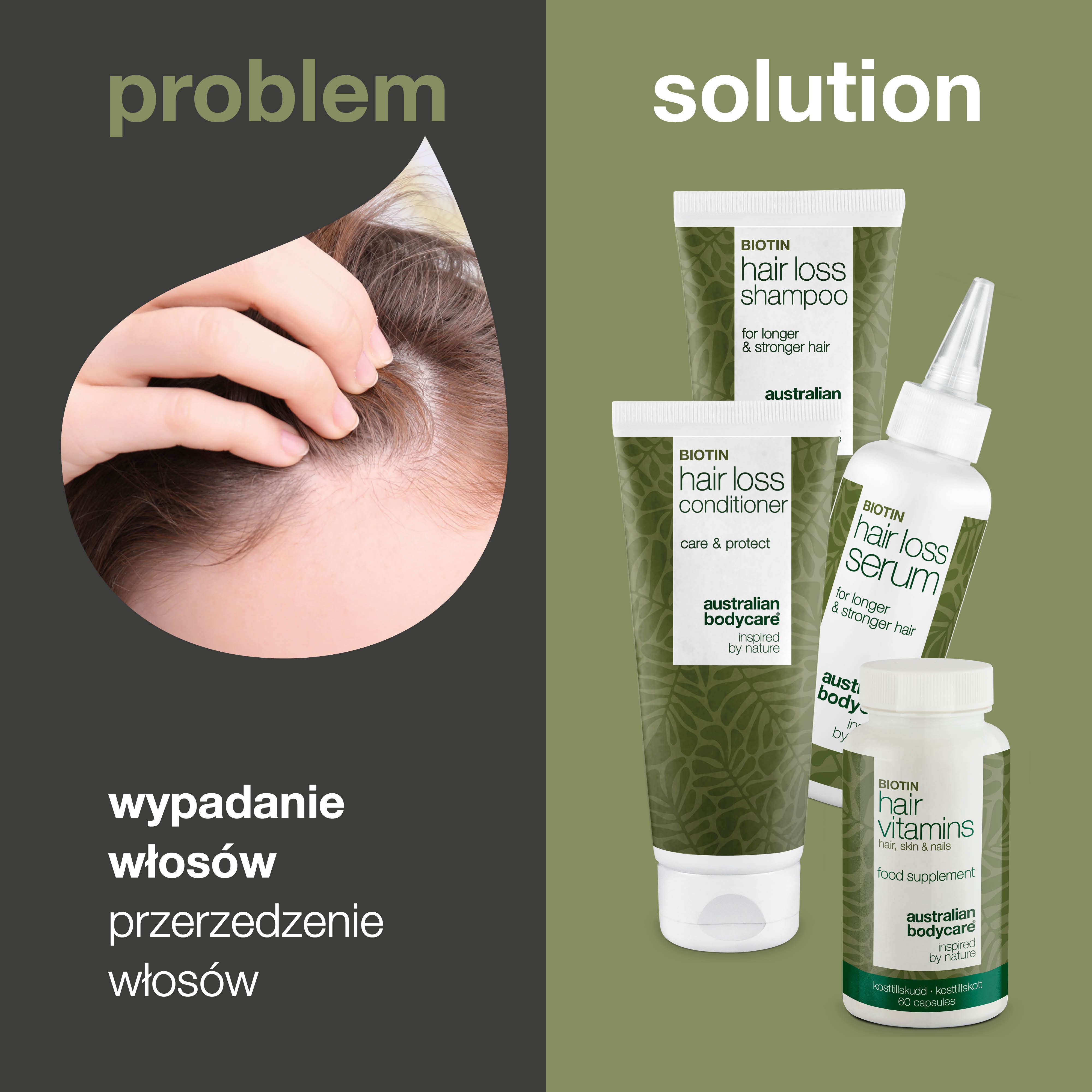 4 produkty przeciw wypadaniu włosów — Produkty przeciw wypadaniu włosów z biotyną, olejkiem z drzewa herbacianego i Capilia Longa