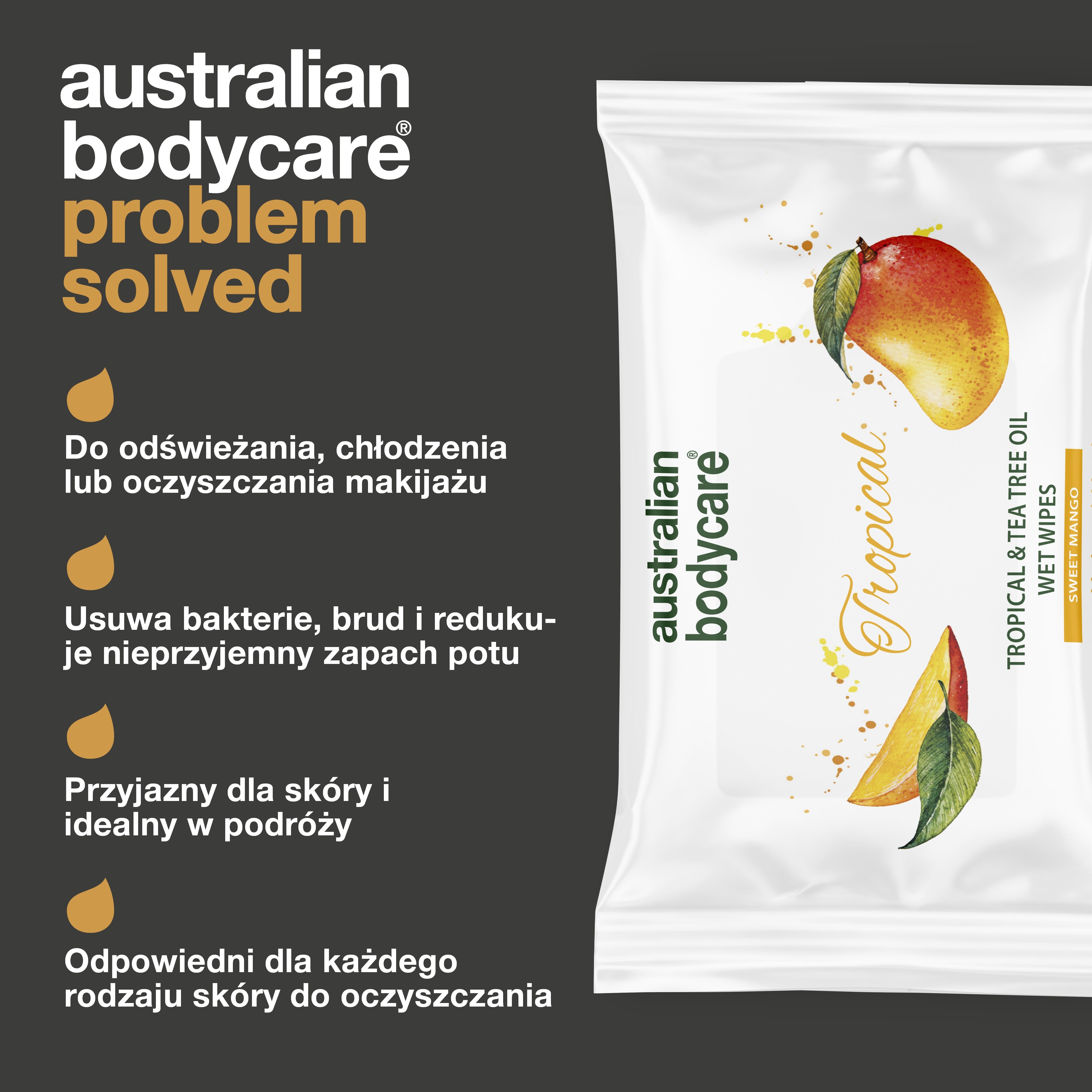 Chusteczki nawilżane dla dorosłych z olejkiem z mango i drzewa herbacianego — Do codziennego przemywania twarzy i ciała