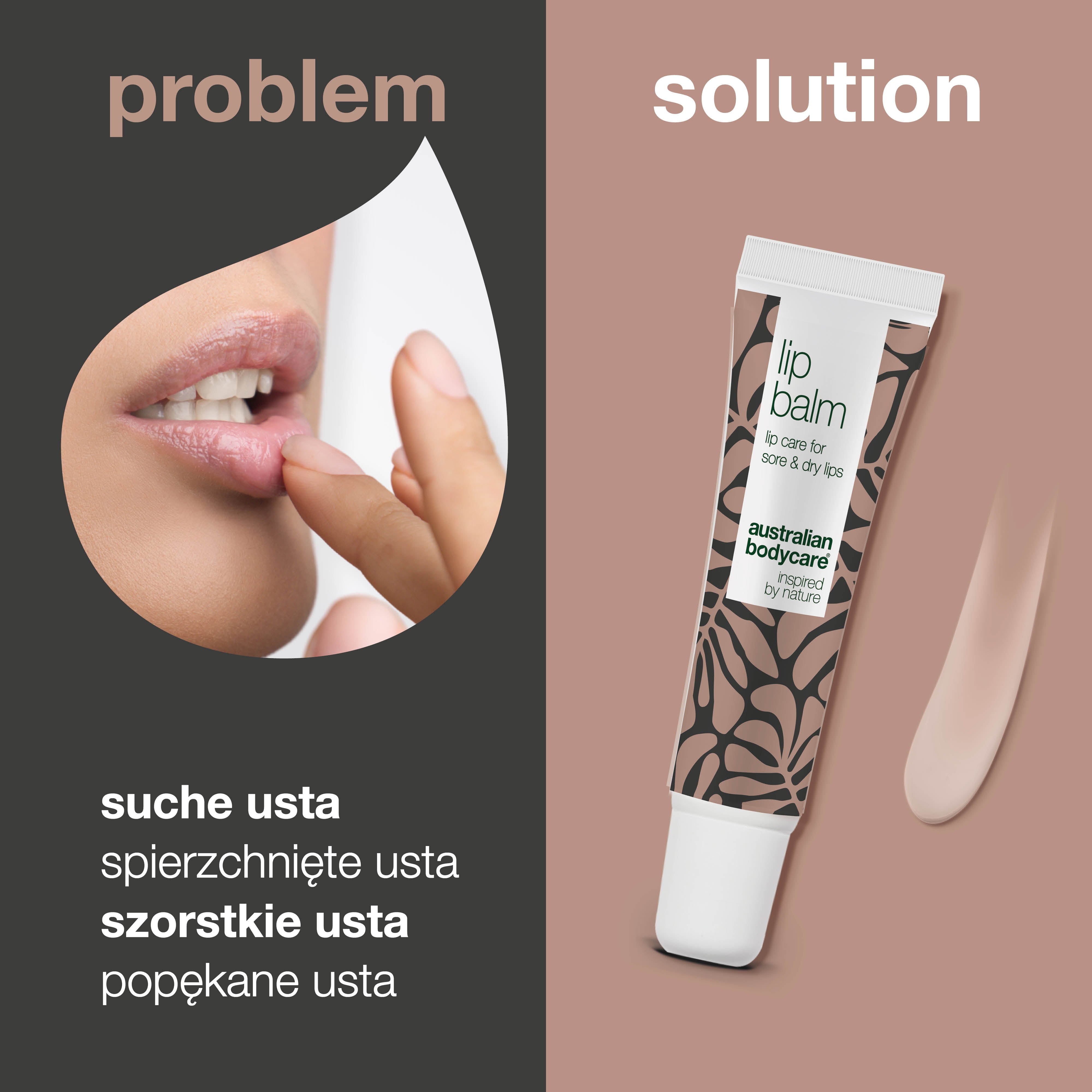 Balsam do pielęgnacji suchych i spierzchniętych ust — Balsam do ust z olejkiem z drzewa herbacianego na suche usta i opryszczkę