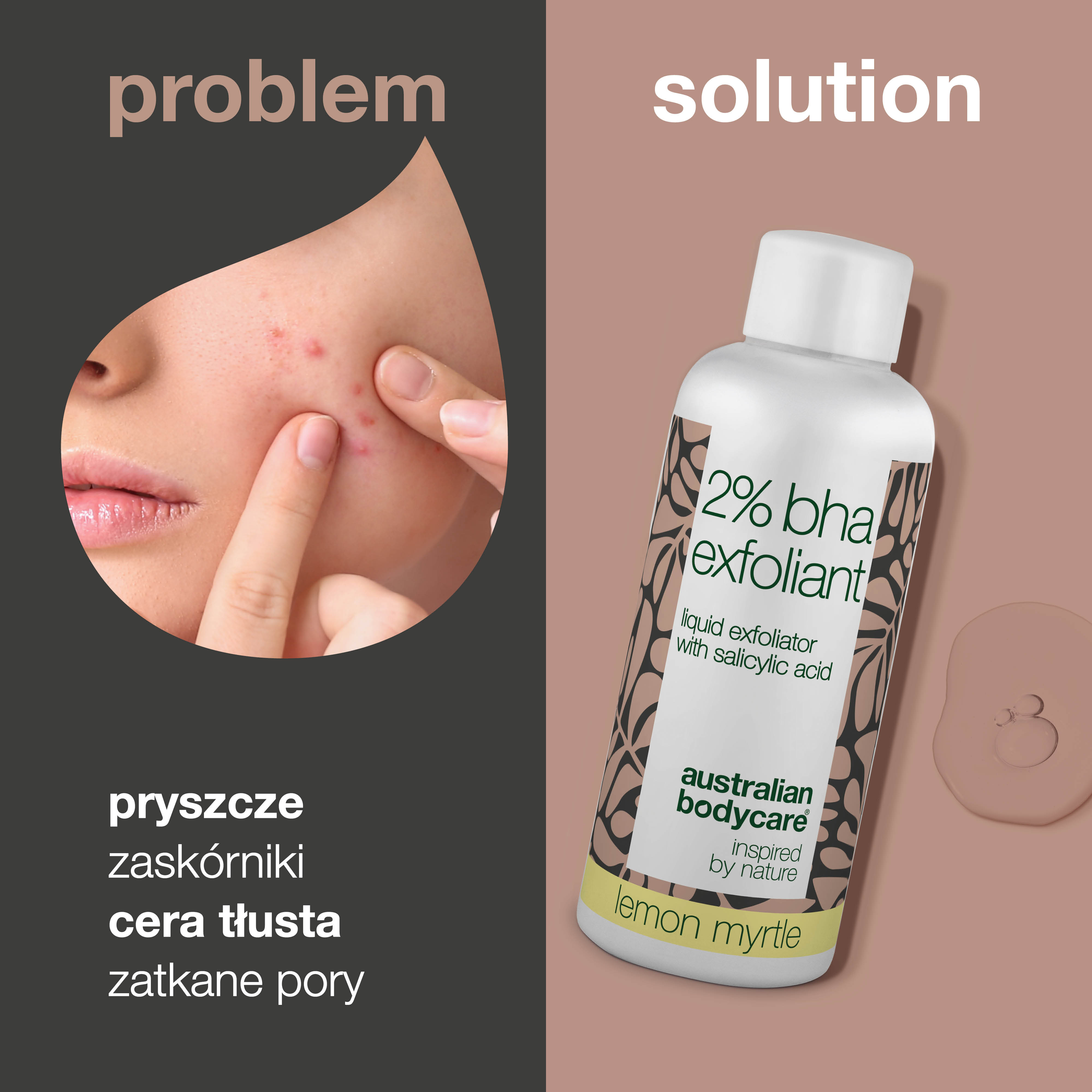Złuszczający kwas salicylowy 2% BHA do skóry tłustej i zanieczyszczonej: Uzyskaj czystą, gładką skórę dzięki naszemu naturalnemu peelingowi. Redukuje zaskórniki, zaskórniki i rozszerzone pory.