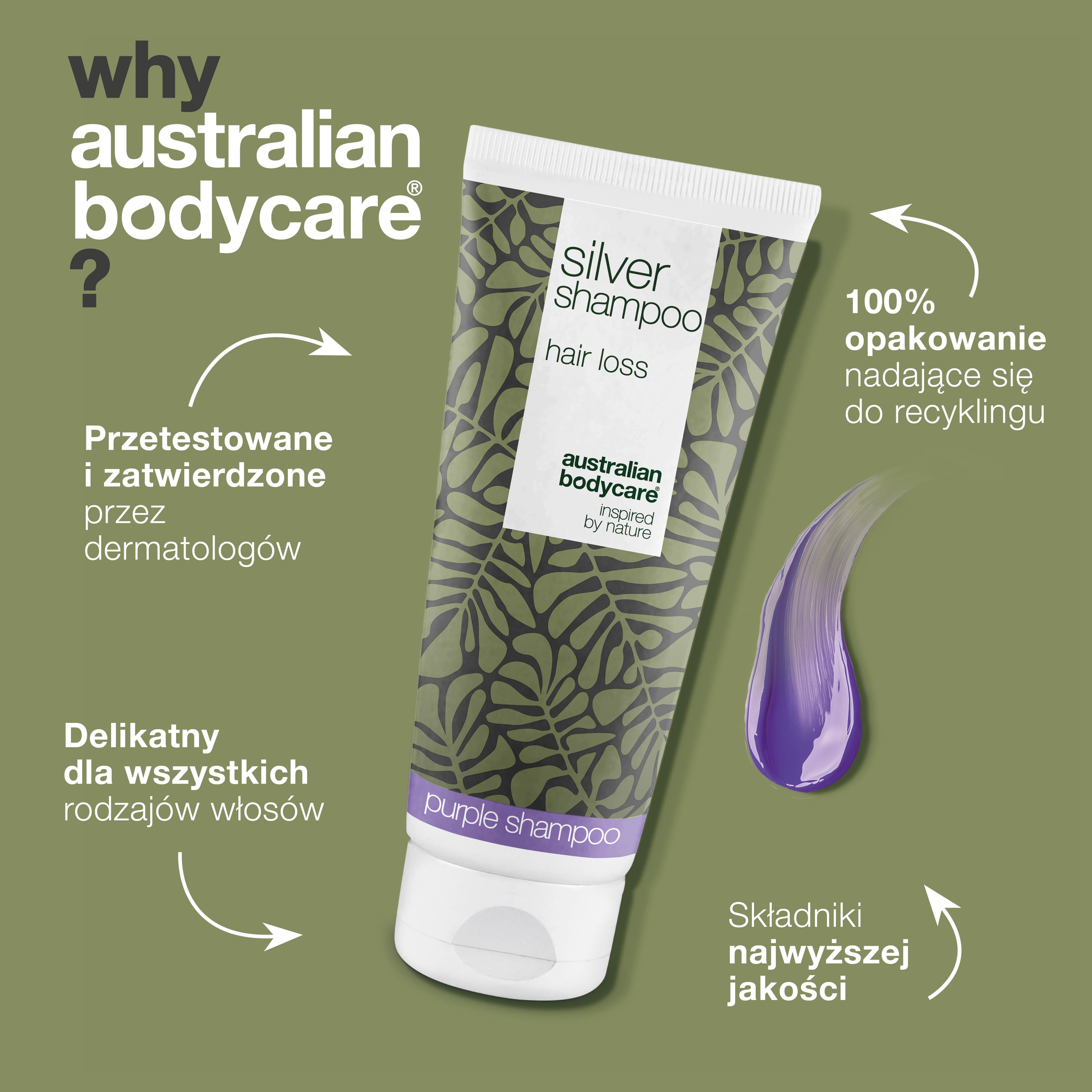 Srebrny szampon – wspomaga wzrost i ożywia kolor – Neutralizuje żółte odcienie za pomocą srebrnego szamponu. Odżywia włosy i wspiera żywy blond lub szary kolor.