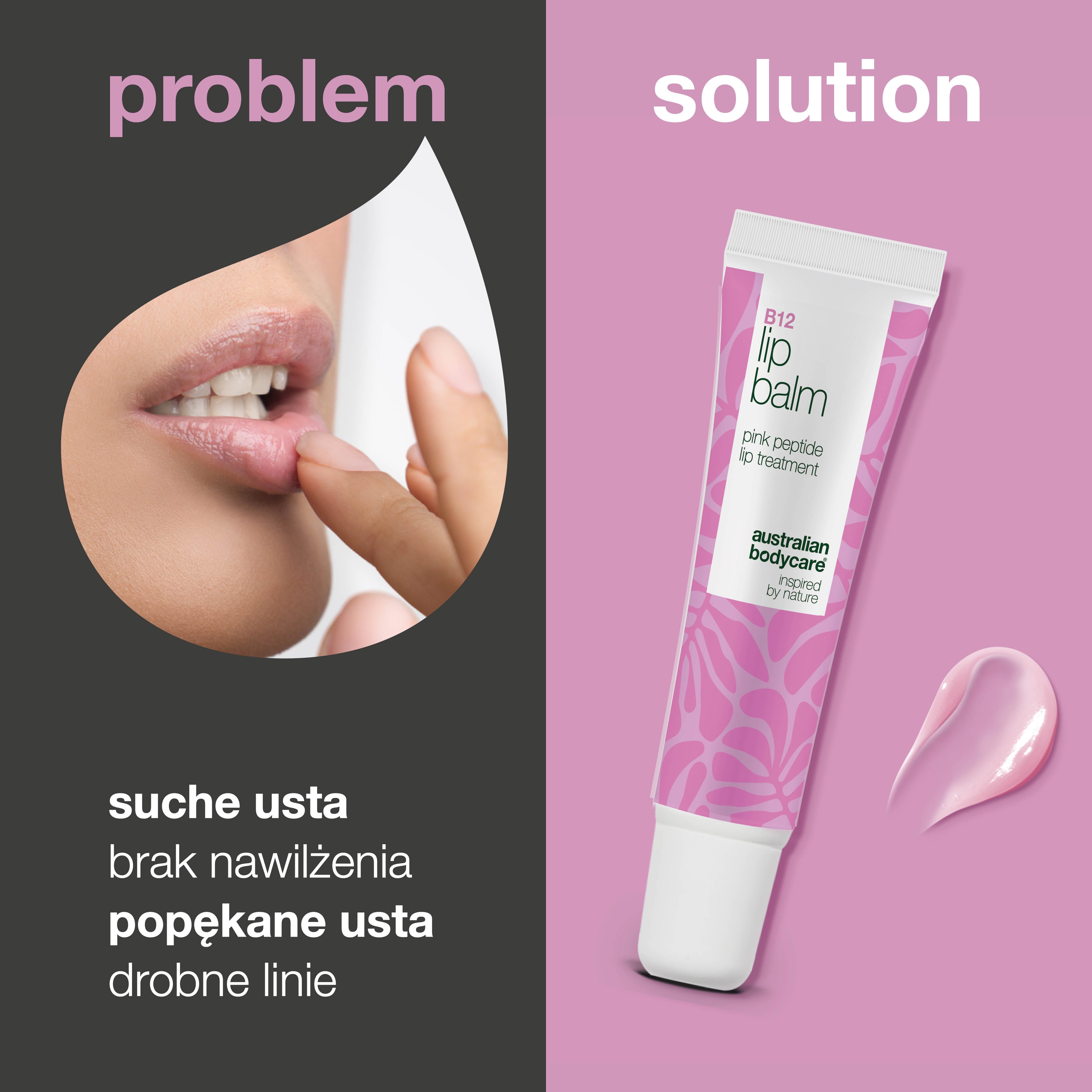 Balsam do ust z B12 – Nawilżenie dla pełnych, miękkich ust — Osiągnij miękkie, pełne usta z balsamem B12. Intensywnie nawilża, wygładza linie i zapobiega suchości – idealny na co dzień!