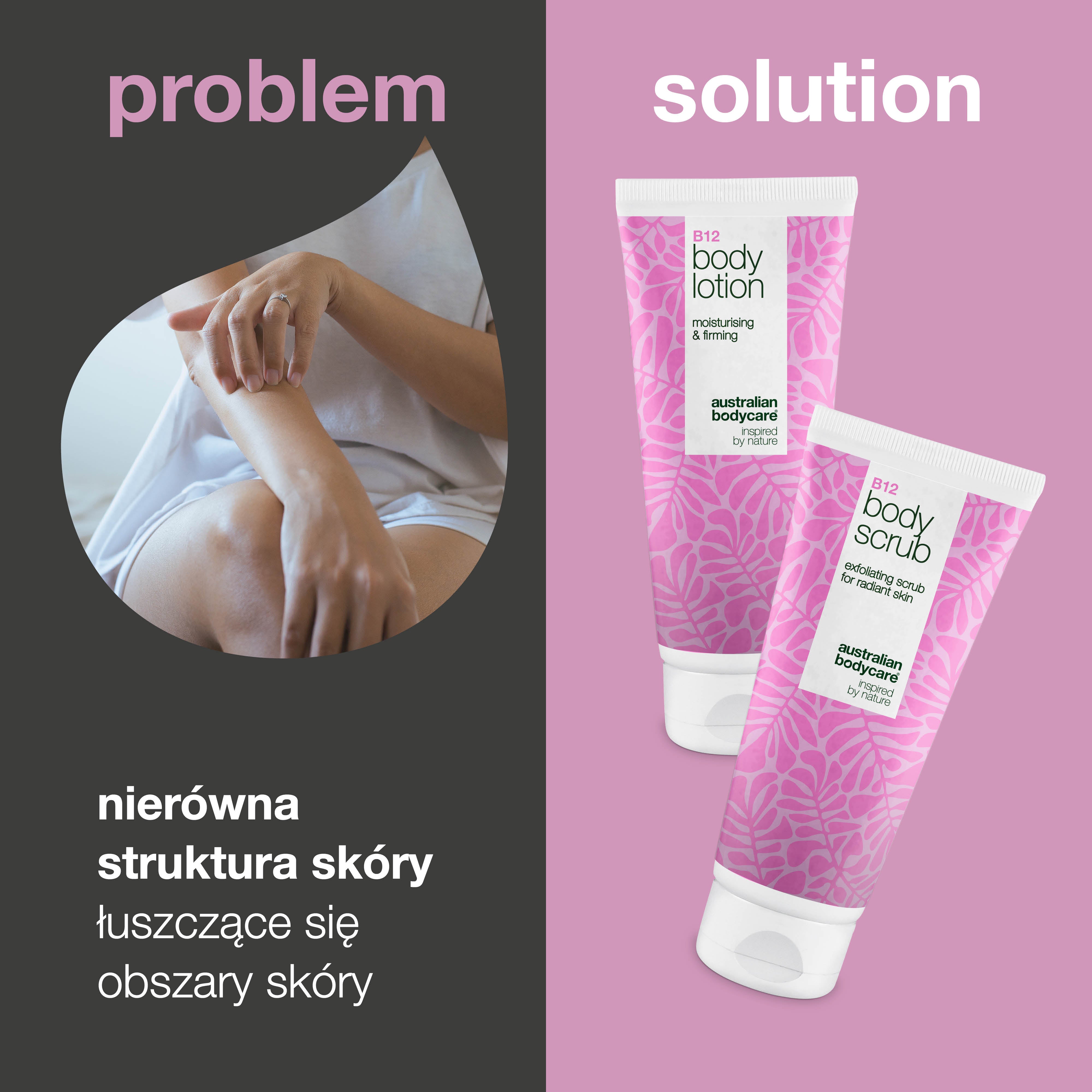 Zestaw do pielęgnacji skóry B12 dla skóry suchej – Peeling & głębokie nawilżenie — Peeling do ciała & mleczko B12 nawilżające dla skóry suchej i wrażliwej.