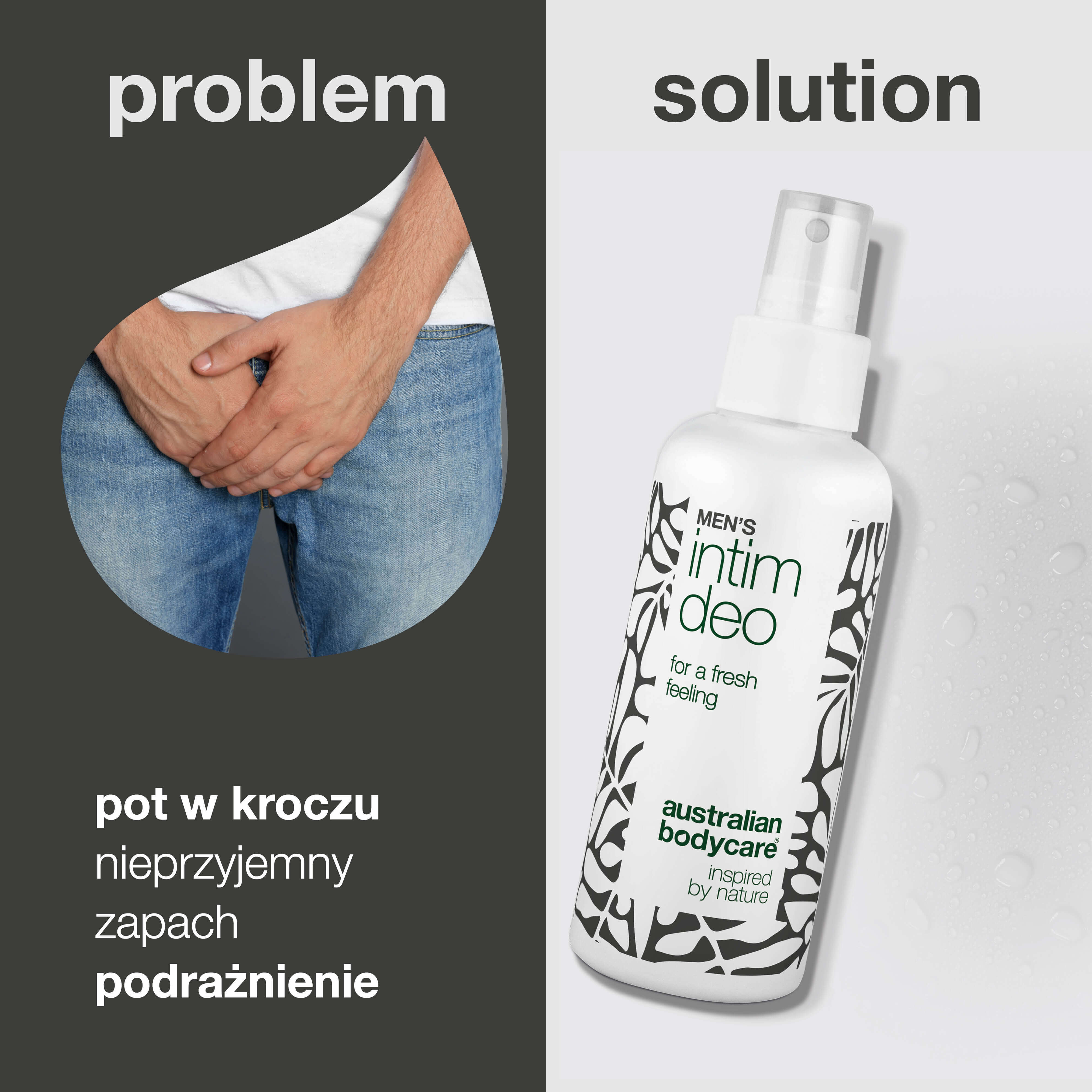 Dezodorant intymny dla mężczyzn na pot, zapach i swędzenie — Dezodorant intymny dla mężczyzn, który redukuje pot, zapach i podrażnienia. Gwarantuje świeżość i komfort przez cały dzień.
