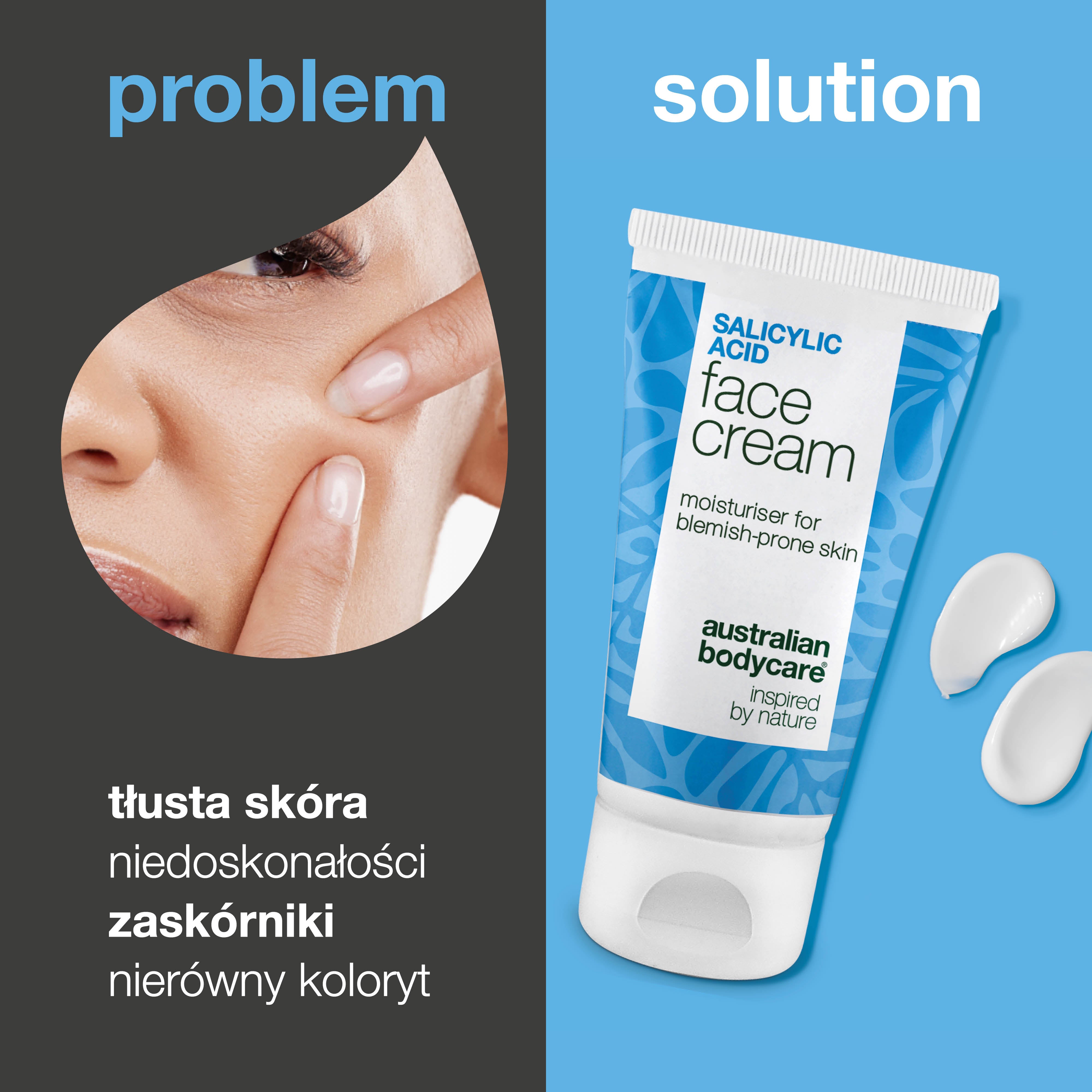 Krem do twarzy z kwasem salicylowym – redukuje wypryski i zaskórniki, oczyszcza pory i ogranicza sebum