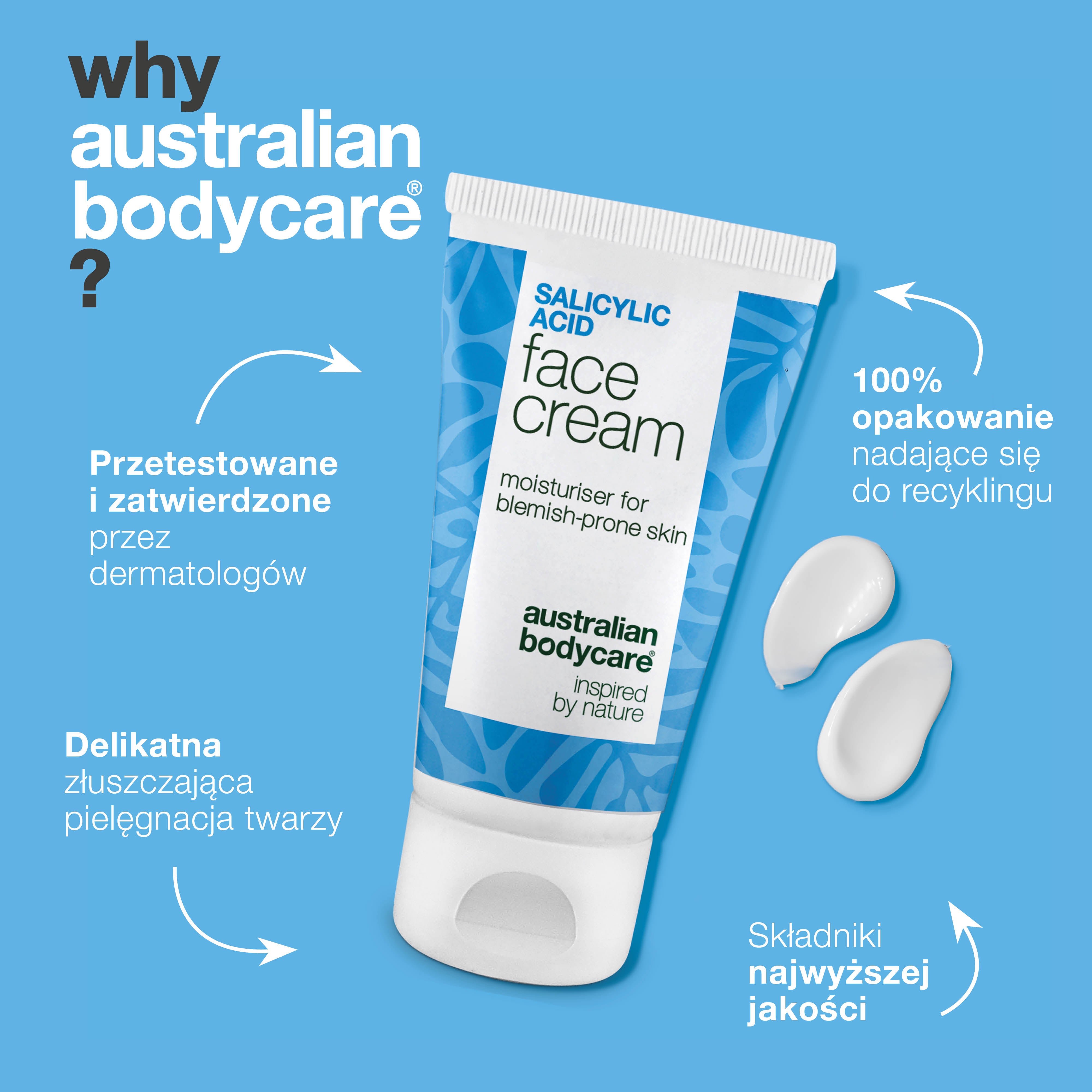 Krem do twarzy z kwasem salicylowym – redukuje wypryski i zaskórniki, oczyszcza pory i ogranicza sebum