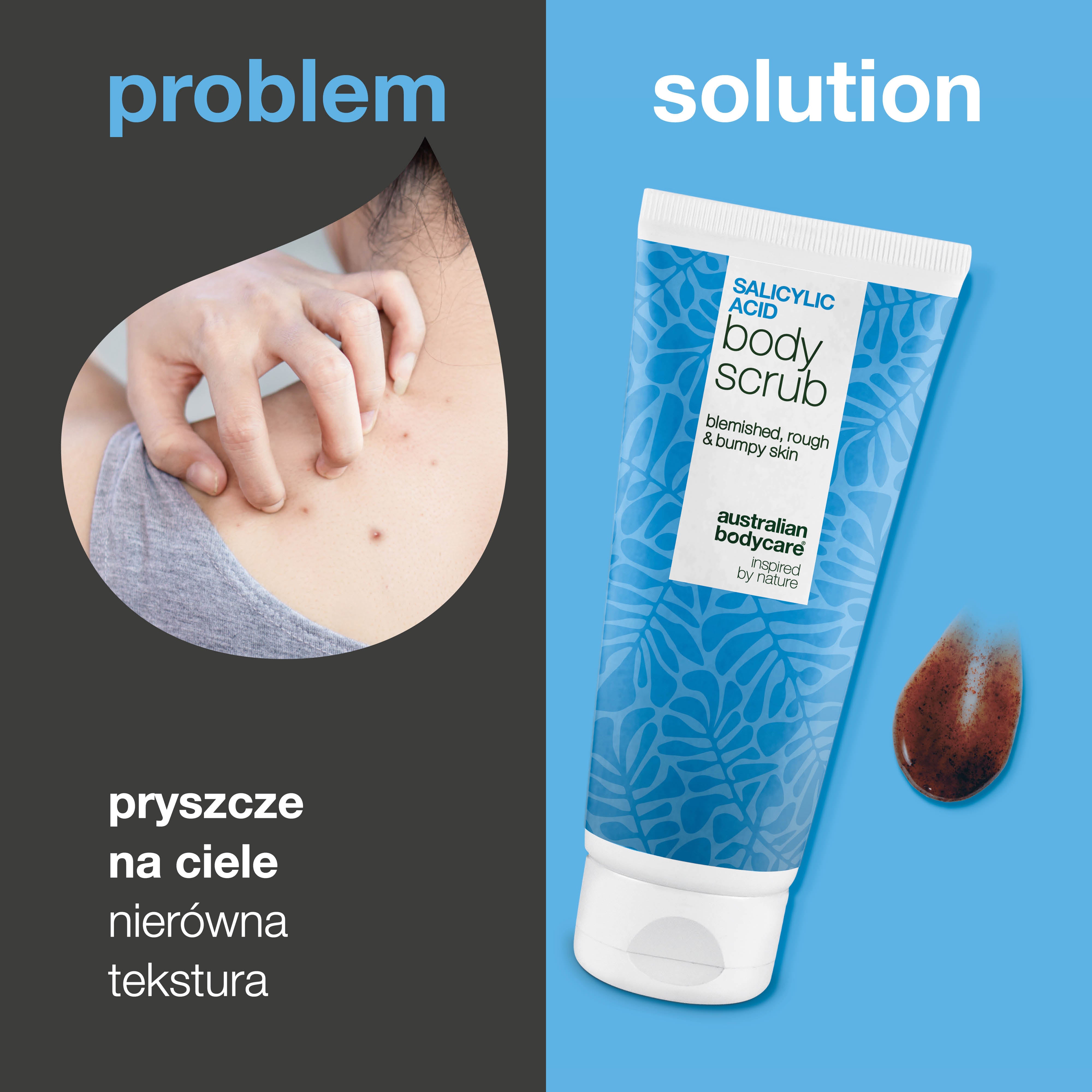 Peeling do ciała z kwasem salicylowym dla gładkiej i czystej skóry — Peeling do ciała z kwasem salicylowym usuwa niedoskonałości i oczyszcza pory. Z kwasem salicylowym, glikolowym i alantoiną.