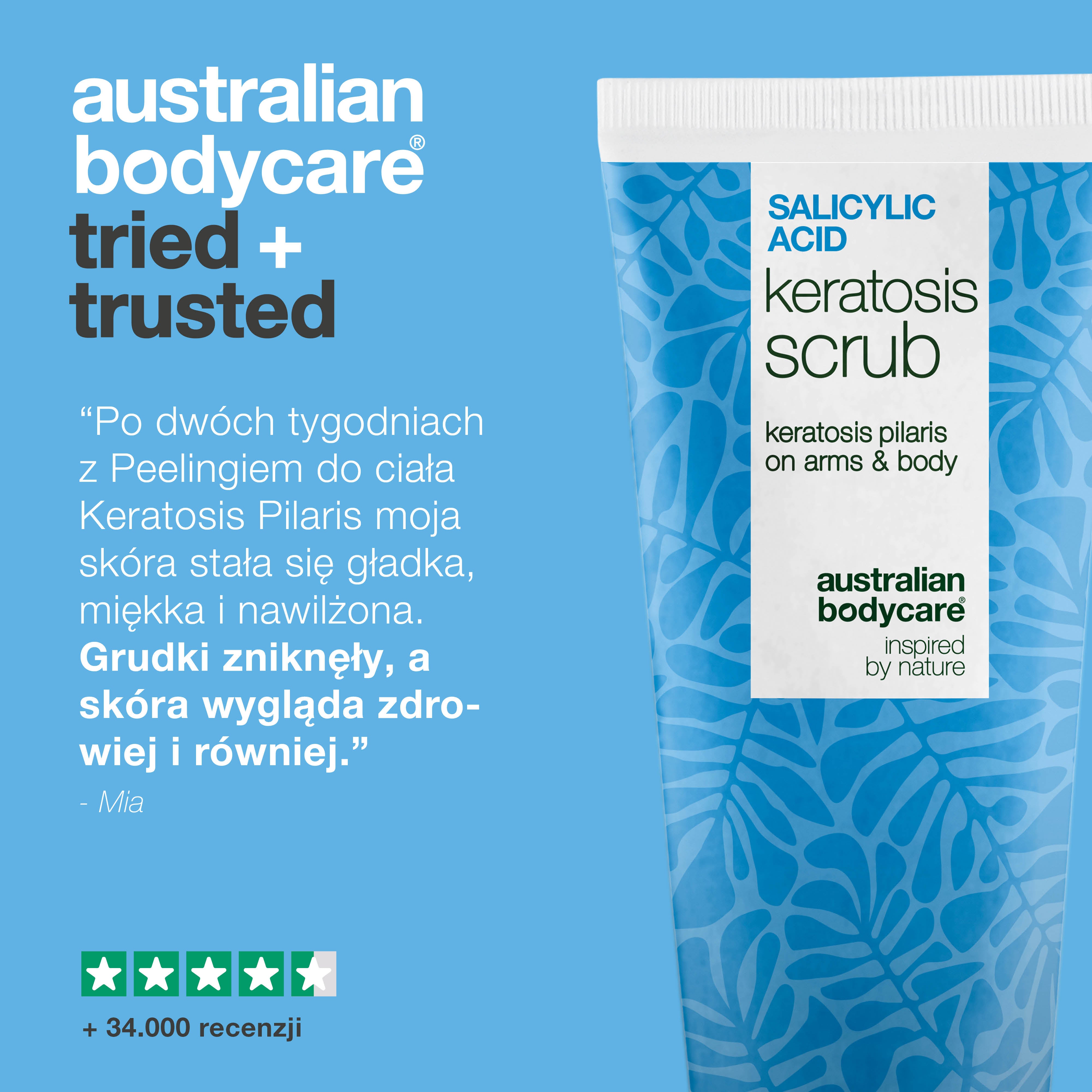 Peeling do ciała Keratosis Pilaris usuwa martwy naskórek i redukuje grudki. Wygładza skórę dzięki kwasowi salicylowemu, glicerynie i alantoinie.