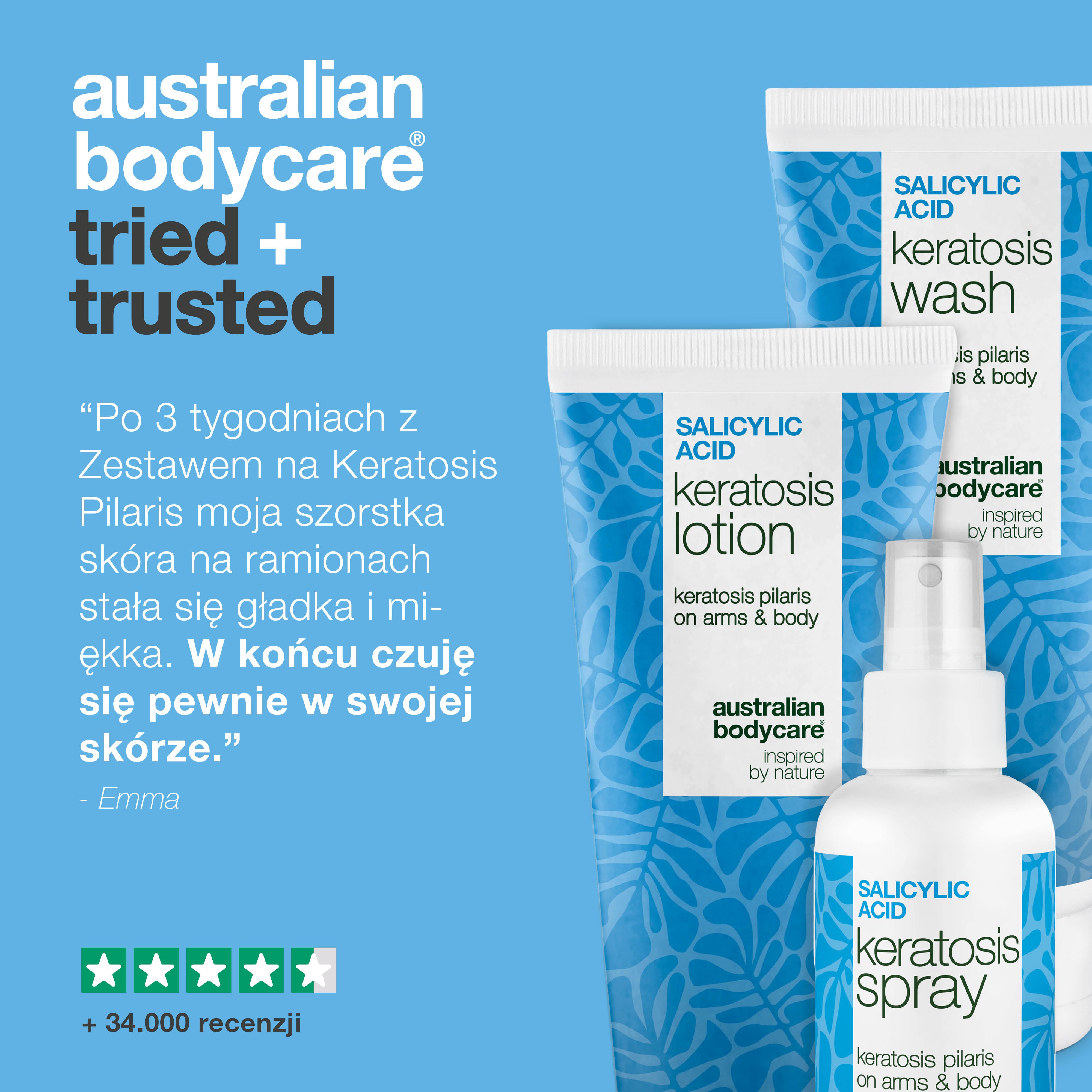 Zestaw na rogowacenie okołomieszkowe – Wygładza szorstką skórę — Zestaw na Keratosis Pilaris redukuje szorstką, suchą i grudkowatą skórę. Dla gładkiej i miękkiej skóry na ramionach i udach.