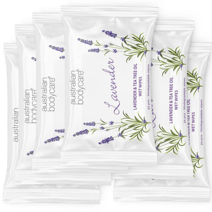 Chusteczki nawilżane z lawendą i olejkiem herbacianym (24 szt.) - Do oczyszczania i nawilżania twarzy i ciała