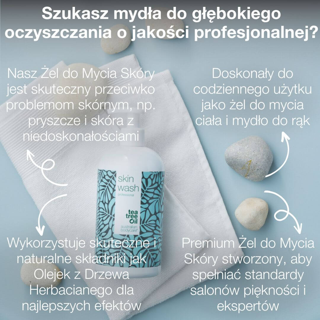 Płyn do mycia ciała z Tea Tree olejkiem — Profesjonalny płyn do mycia ciała przeciw pryszczom i zanieczyszczonej skórze