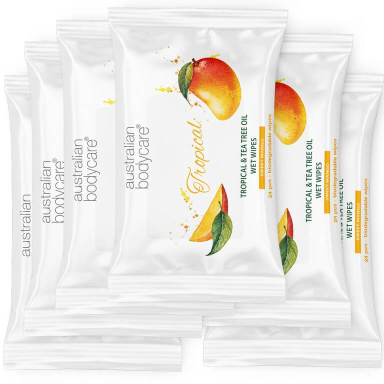 Chusteczki nawilżane z mango & olejkiem herbacianym (24 szt.) - Do codziennego oczyszczania ciała i twarzy