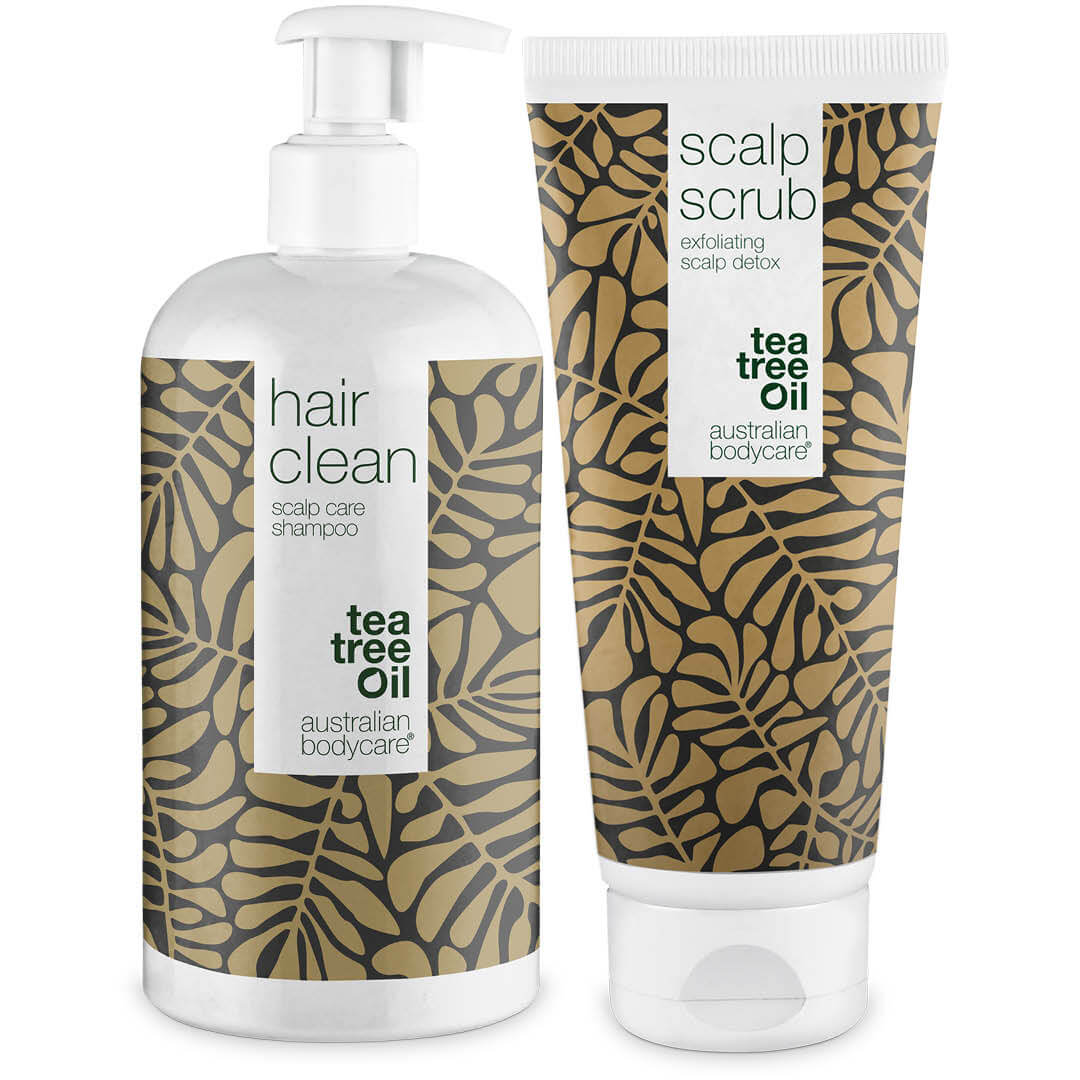 2 pak produktów na pryszcze na skórze głowy  - Peeling skóry głowy i szampon z olejkiem herbacianym dla skóry głowy z pryszczami